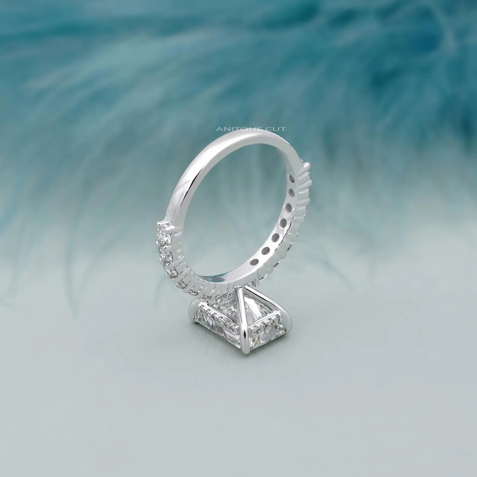 5.00TCW  Radiant Cut Diamond Engagement Ring, Hidden Halo, Side Stone Ring, DEF Color, VVS-VS Clarity, Pave Band Bridal Ring