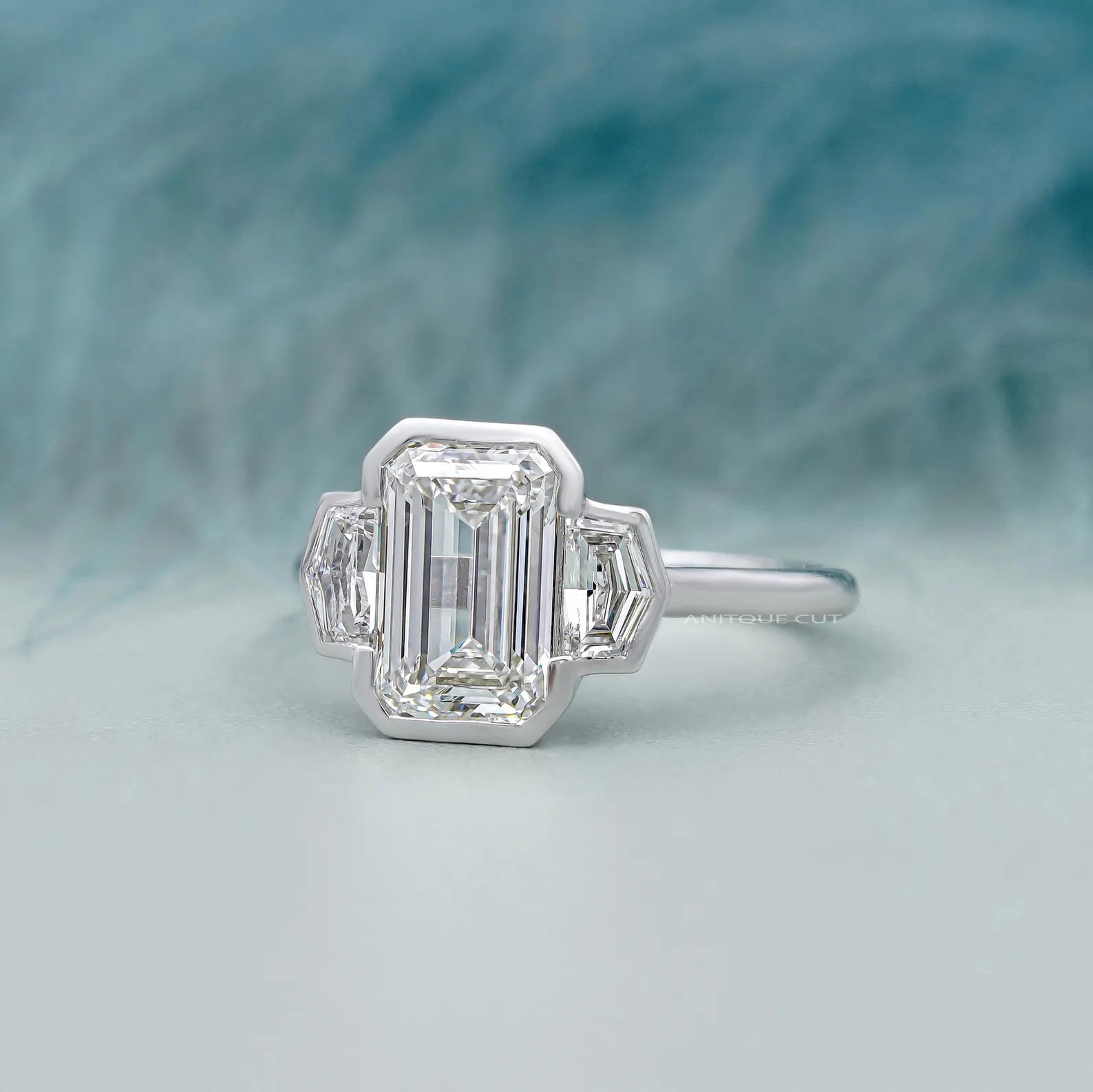 3.60TCW Emerald Cut Three-Stone Engagement Ring | 3ct Emerald Center Diamond | Cadillac Side Stones | Lab Grown | DEF Color | VVS–VS Clarity
