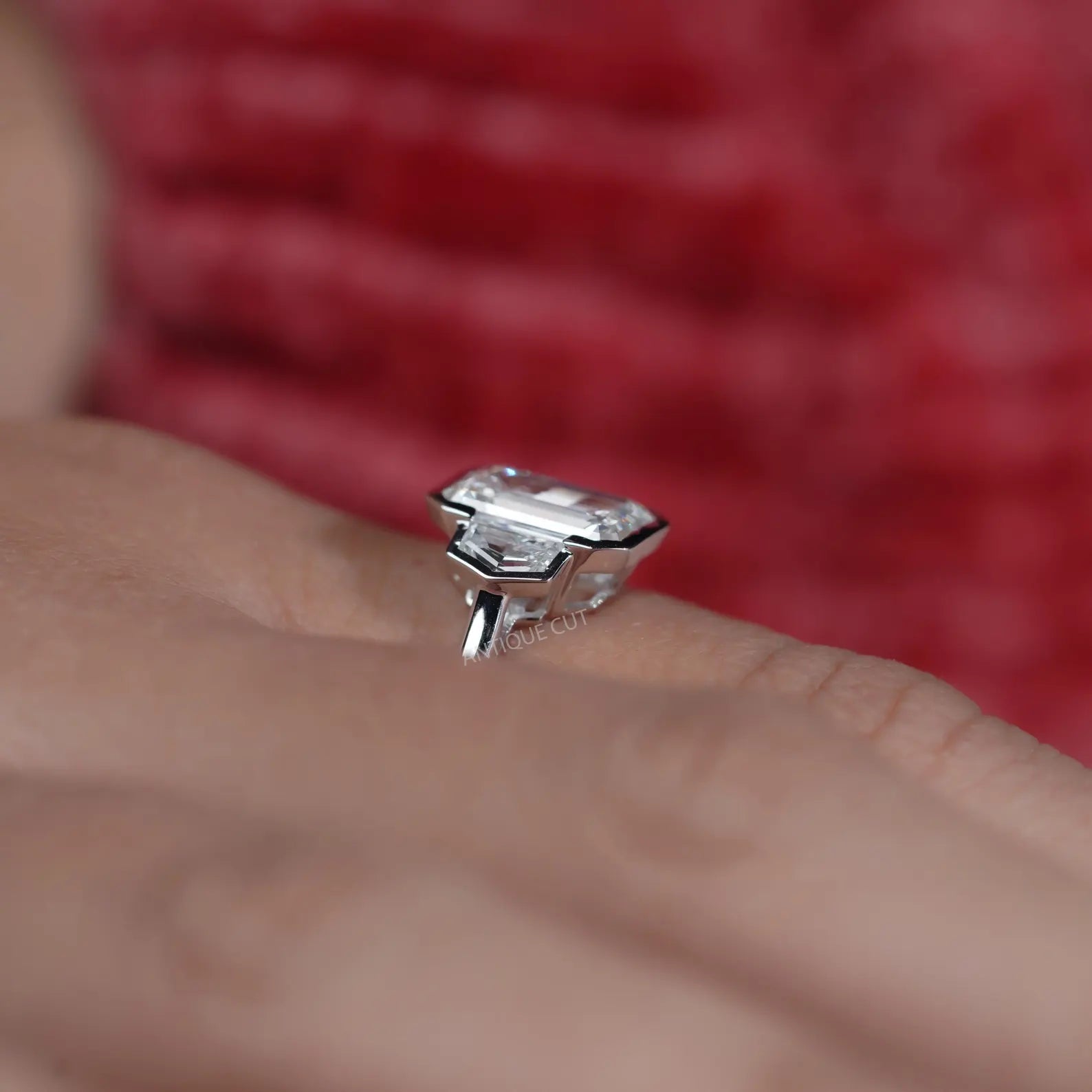 3.60TCW Emerald Cut Three-Stone Engagement Ring | 3ct Emerald Center Diamond | Cadillac Side Stones | Lab Grown | DEF Color | VVS–VS Clarity