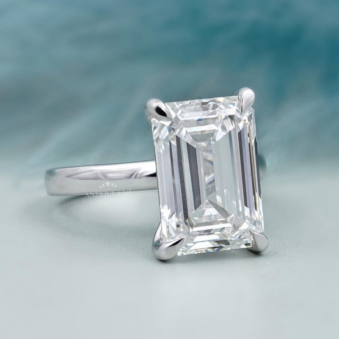 Lab grown emerald cut diamond solitaire engagement ring