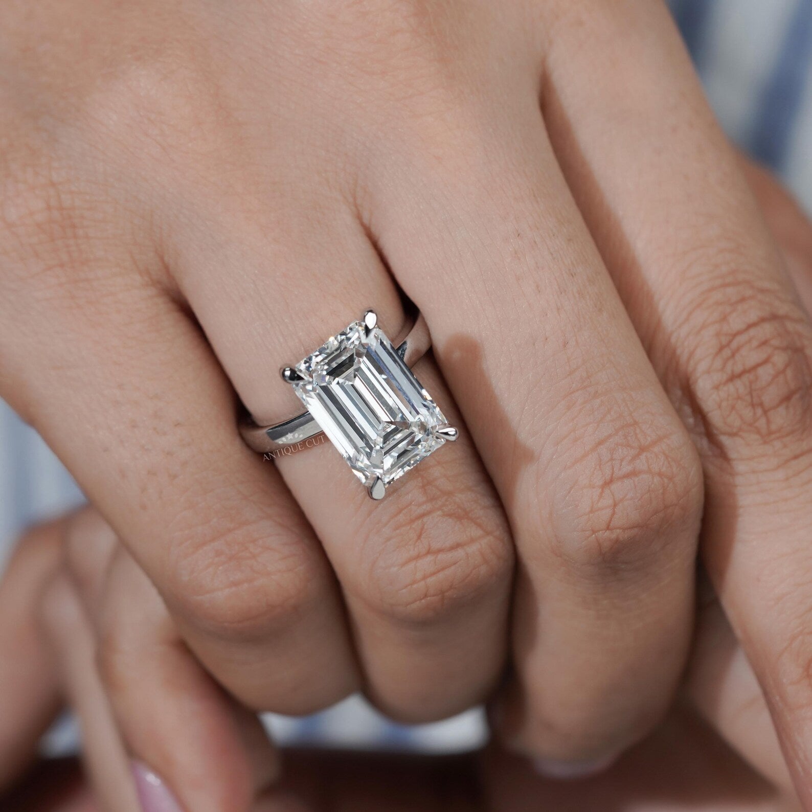 8.00TCW Emerald Cut Diamond Engagement Ring | Solitaire Ring | Lab Grown Diamond | IGI Certified D-E-F VVS-VS.