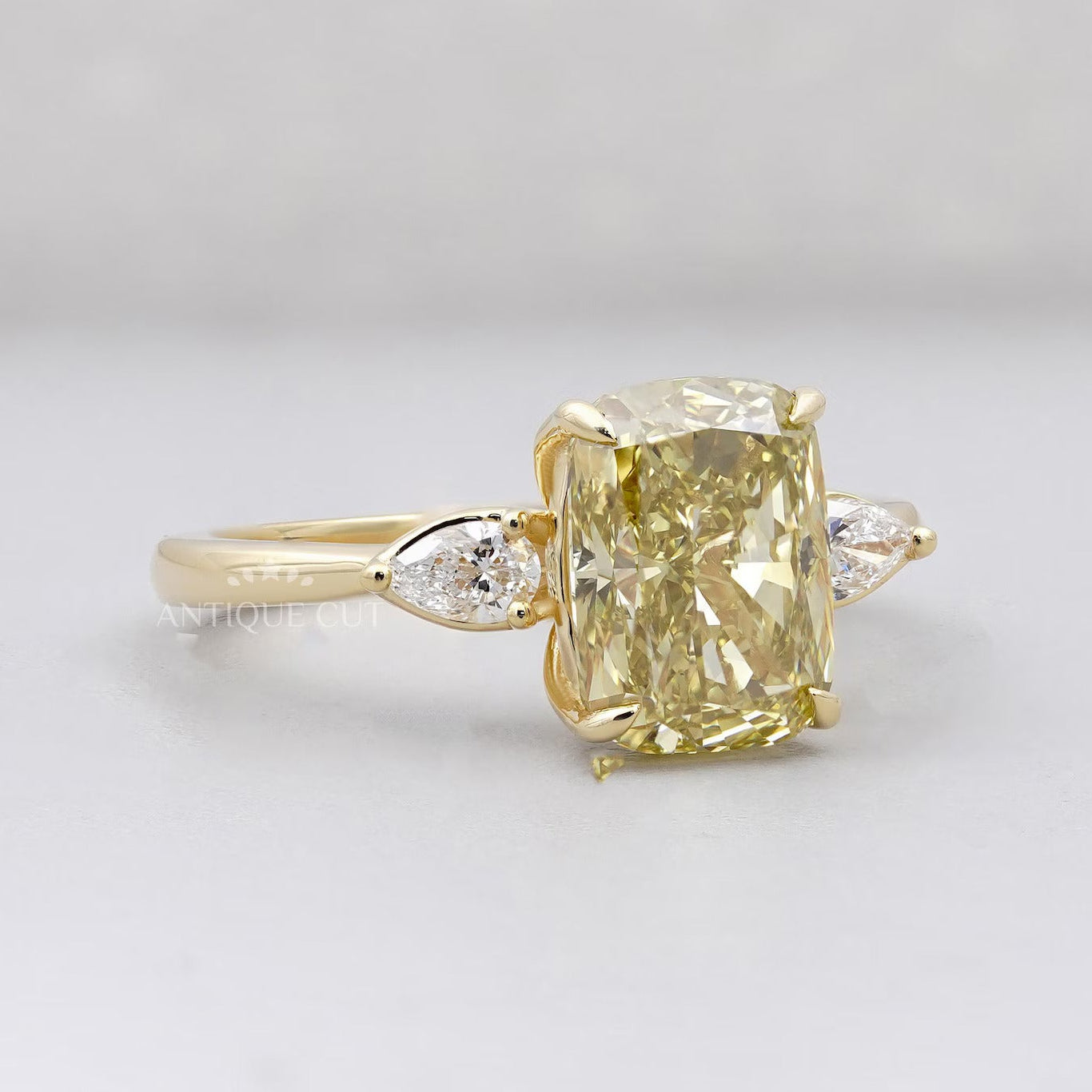 IGI certified yellow cushion diamond ring 4 prong setting