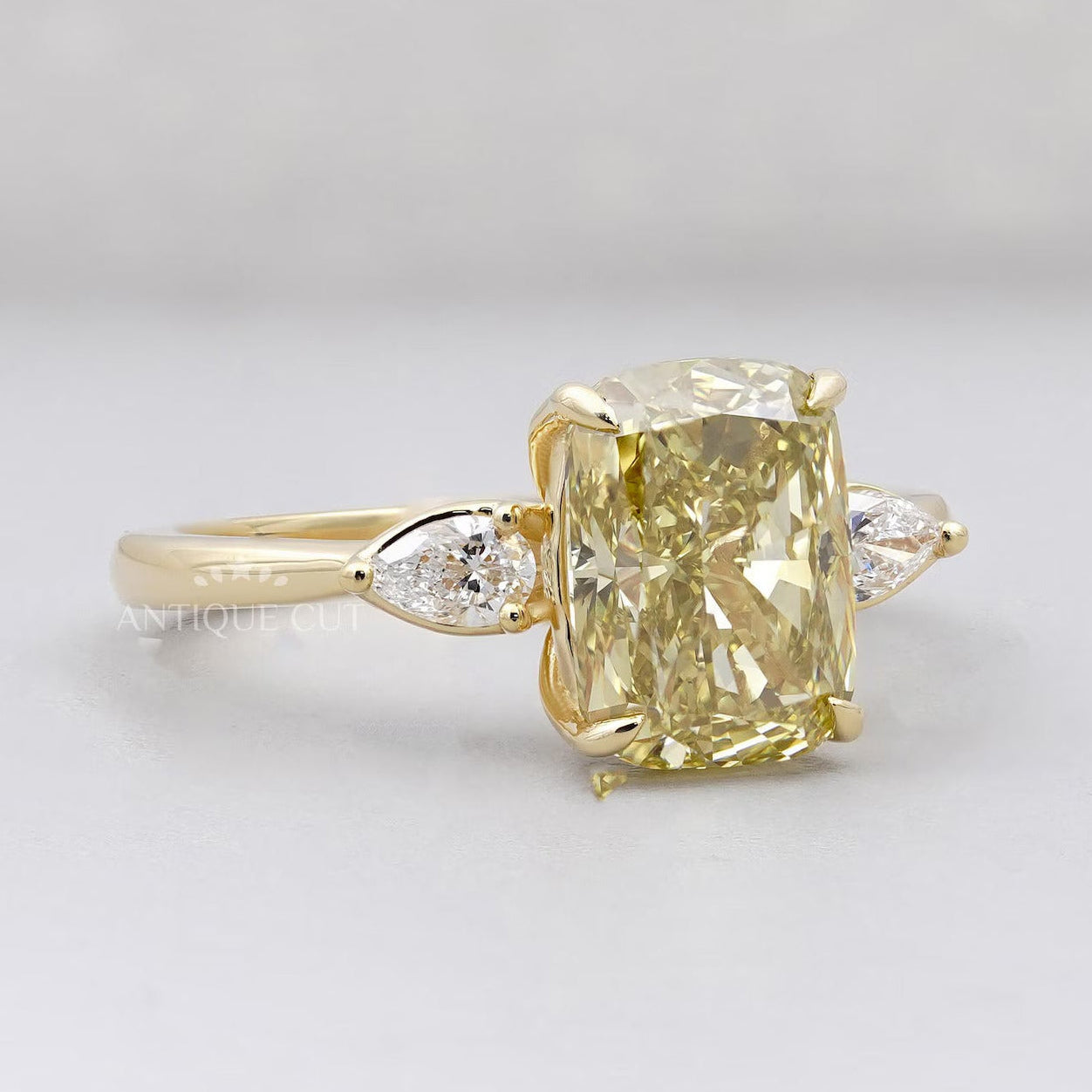 IGI certified yellow cushion diamond ring 4 prong setting