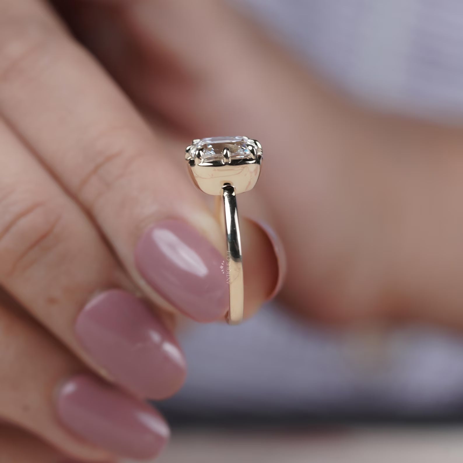 Old Mine Cushion Cut 5.30TCW Lab Grown Diamond Engagement Ring | Hidden Halo | Yellow Gold | IGI