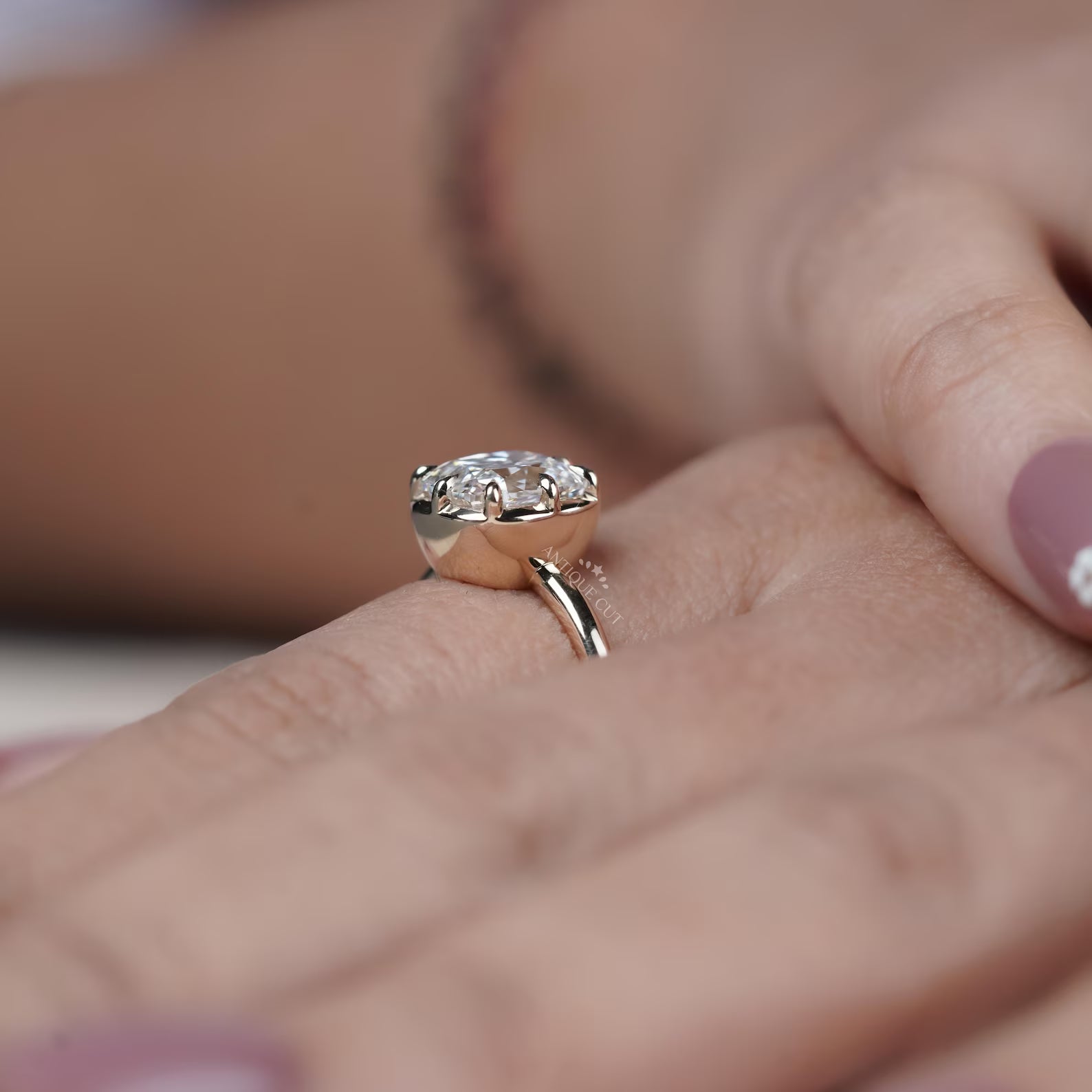 Old Mine Cushion Cut 5.30TCW Lab Grown Diamond Engagement Ring | Hidden Halo | Yellow Gold | IGI