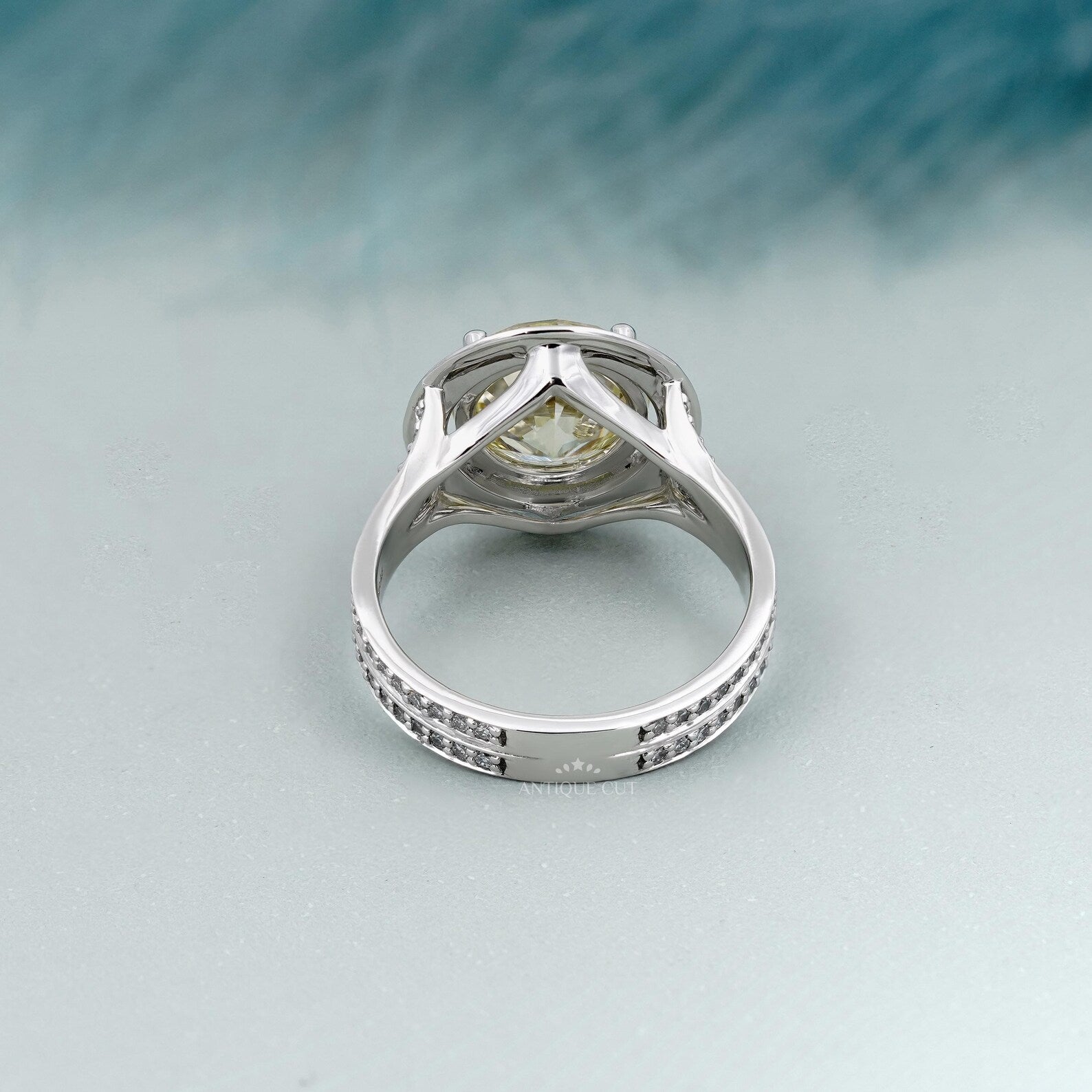 4.25TCW Fancy Yellow Round Cut Halo Diamond Engagement Ring | Split Shank | Lab Grown Diamond Ring IGI Certified D-E-F VVS-VS.