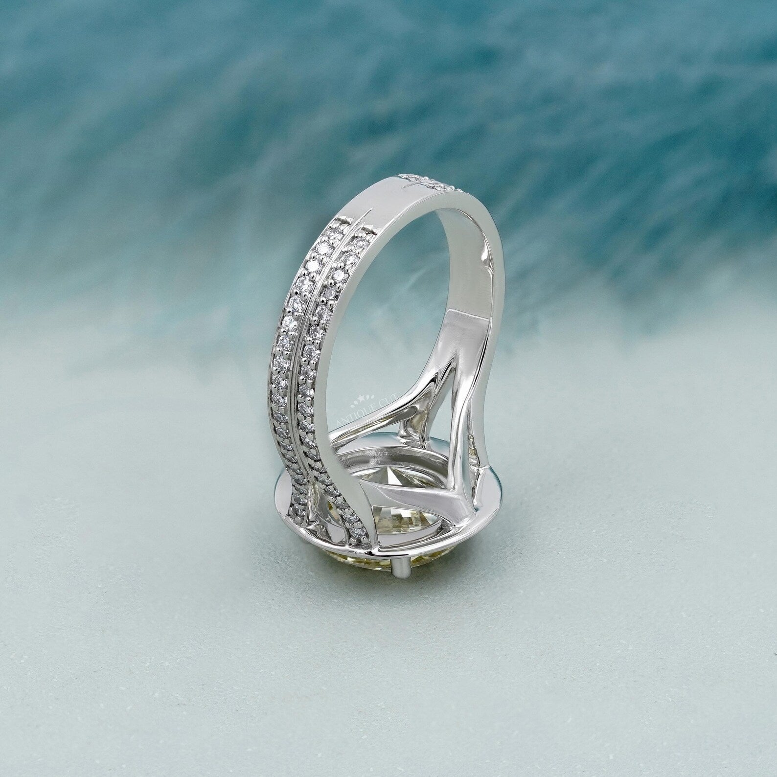 4.25TCW Fancy Yellow Round Cut Halo Diamond Engagement Ring | Split Shank | Lab Grown Diamond Ring IGI Certified D-E-F VVS-VS.