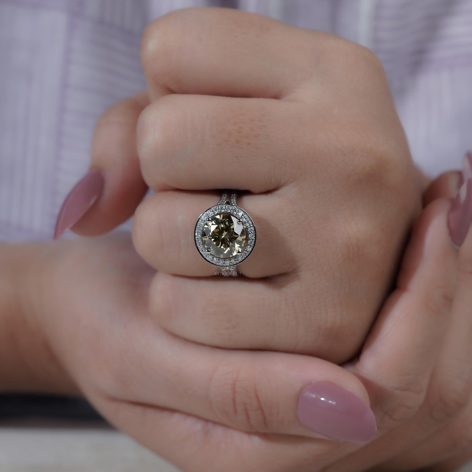 4.25TCW Fancy Yellow Round Cut Halo Diamond Engagement Ring | Split Shank | Lab Grown Diamond Ring IGI Certified D-E-F VVS-VS.