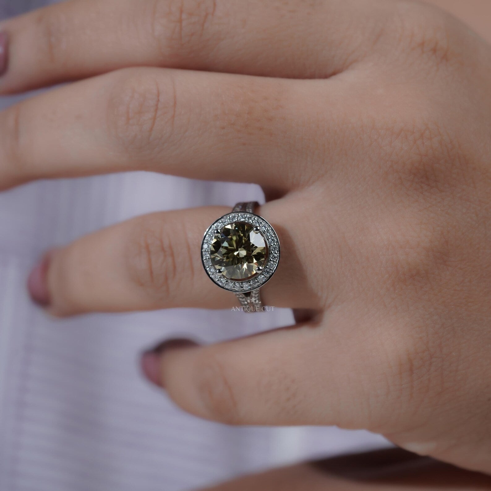 4.25TCW Fancy Yellow Round Cut Halo Diamond Engagement Ring | Split Shank | Lab Grown Diamond Ring IGI Certified D-E-F VVS-VS.