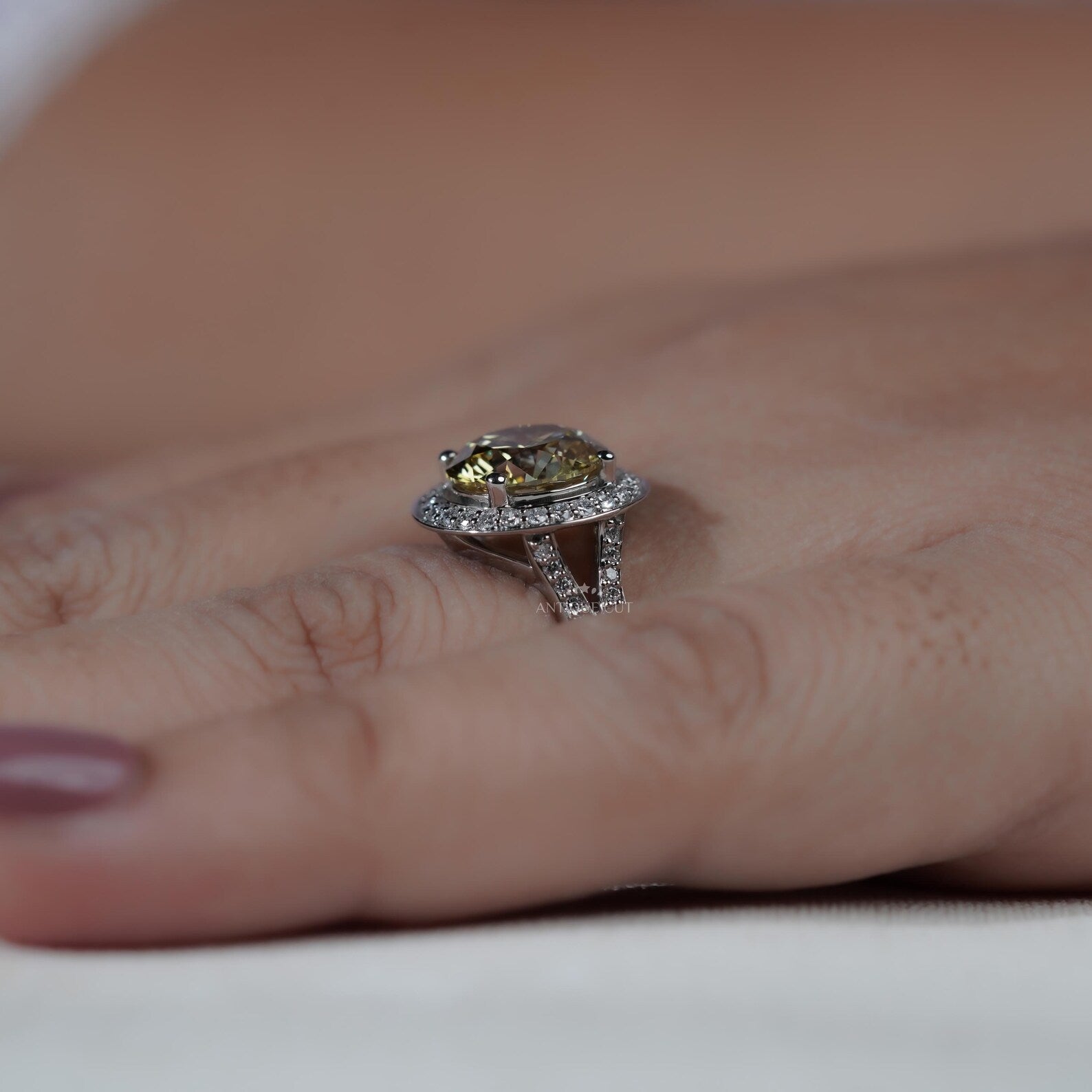 4.25TCW Fancy Yellow Round Cut Halo Diamond Engagement Ring | Split Shank | Lab Grown Diamond Ring IGI Certified D-E-F VVS-VS.