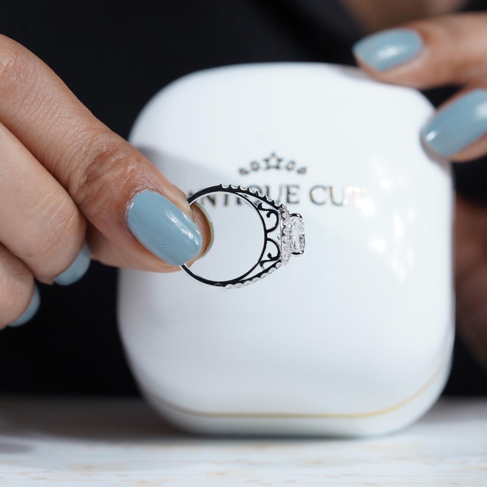 4.80 TCW Cushion Cut Diamond Halo Engagement Ring, Pave Side Stones, IGI Certified.