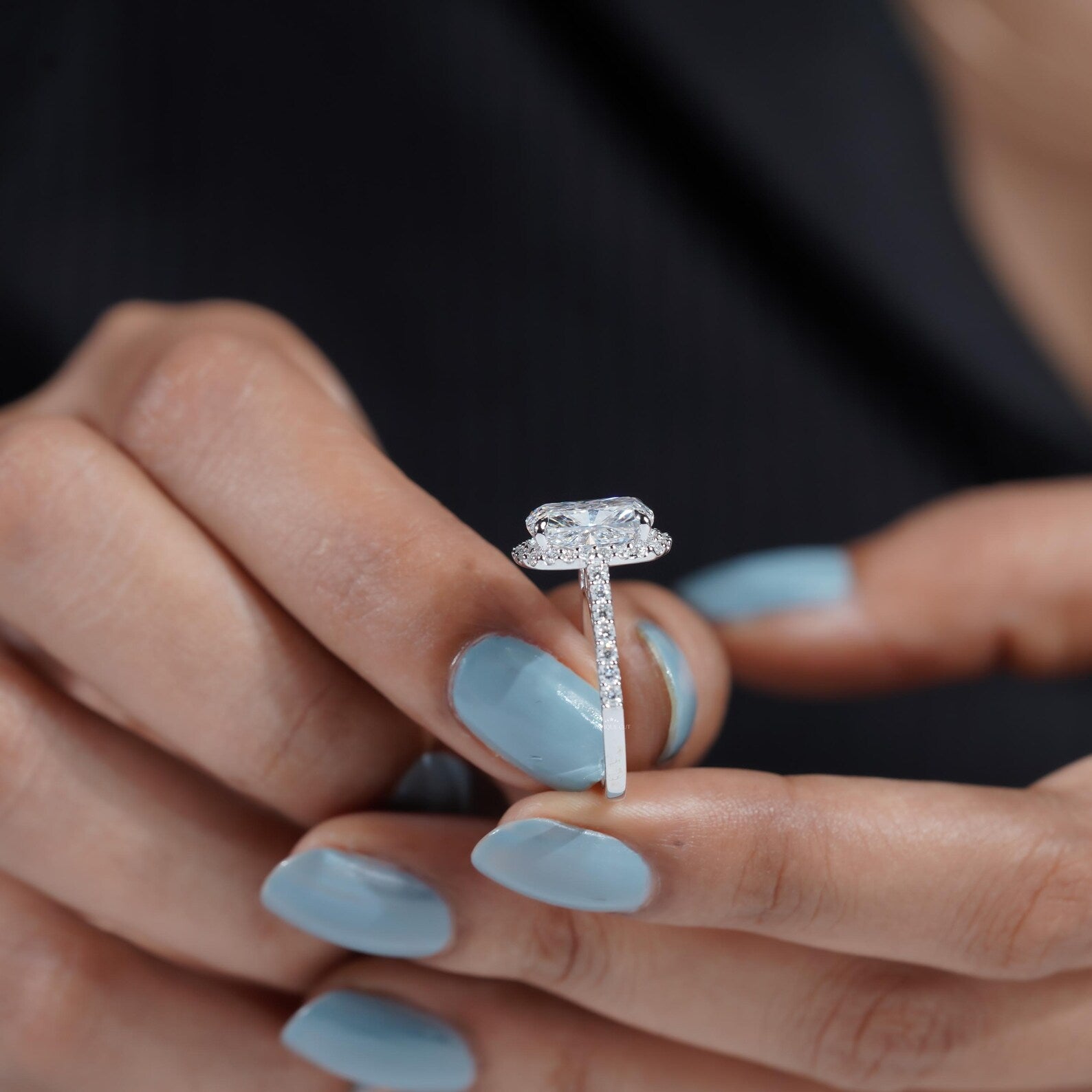 4.80 TCW Cushion Cut Diamond Halo Engagement Ring, Pave Side Stones, IGI Certified.