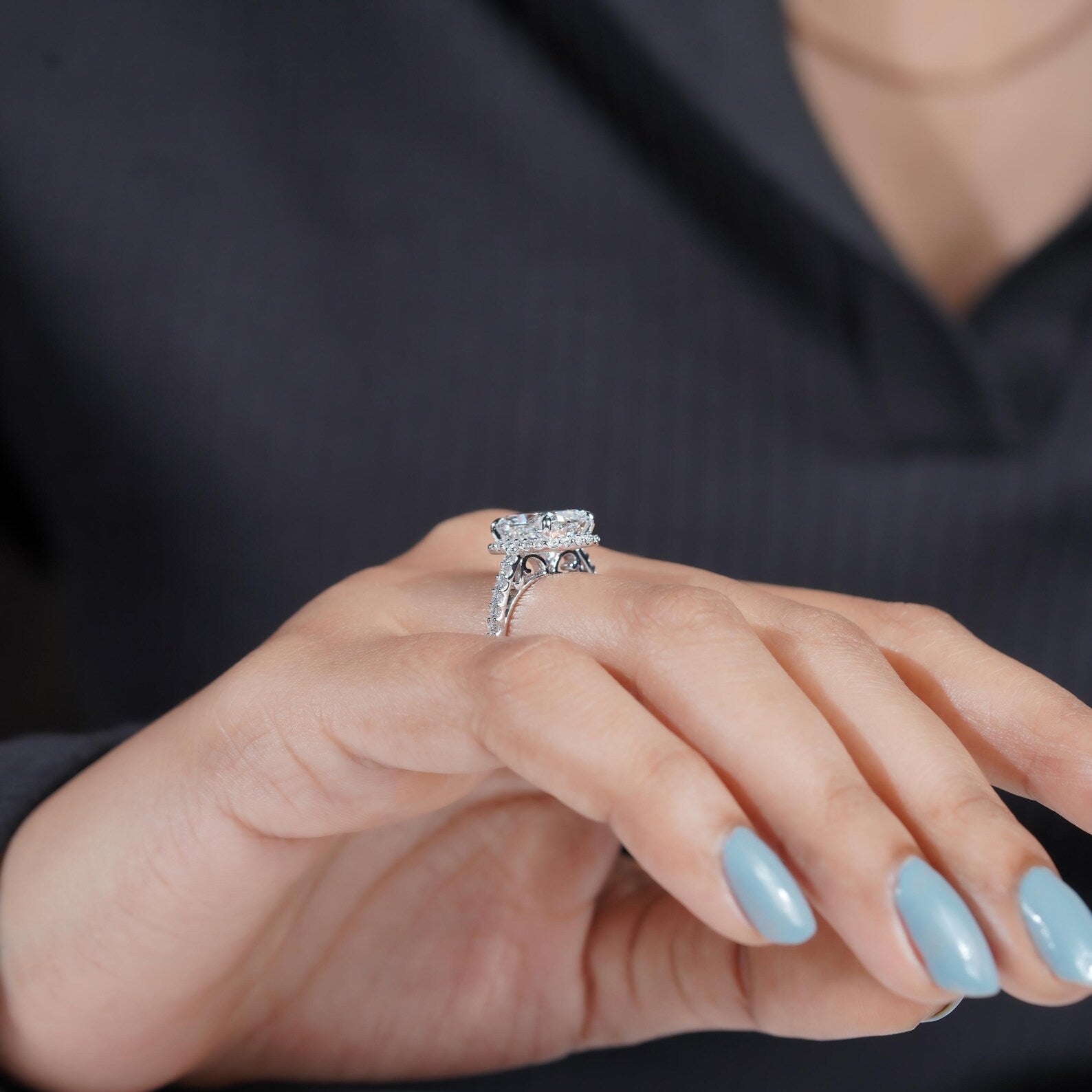 4.80 TCW Cushion Cut Diamond Halo Engagement Ring, Pave Side Stones, IGI Certified.