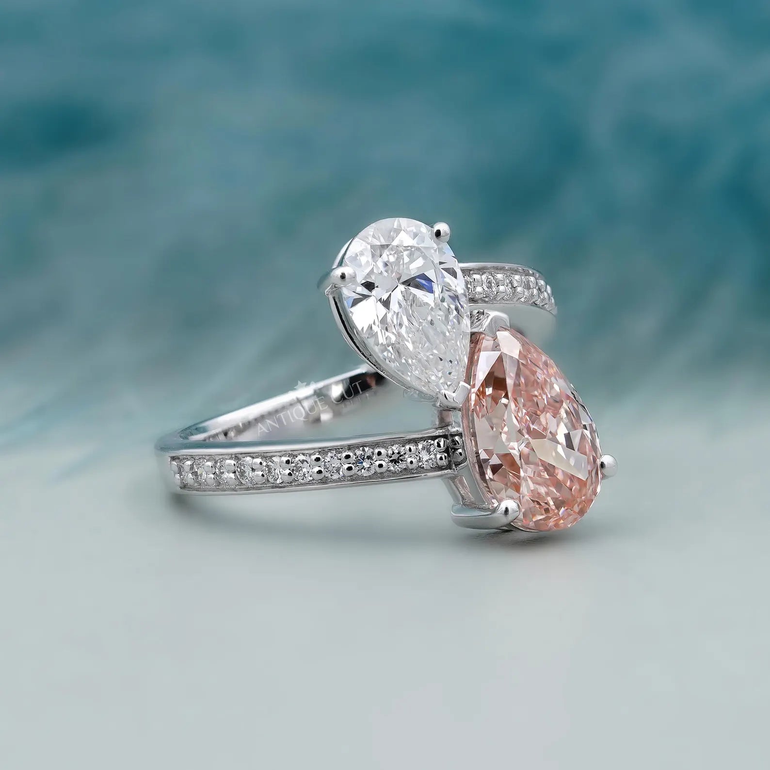 Pink And White Pear 3.80tcw Toi Et Moi Lab Diamond Ring | IGI Certified D-E-F VVS-VS