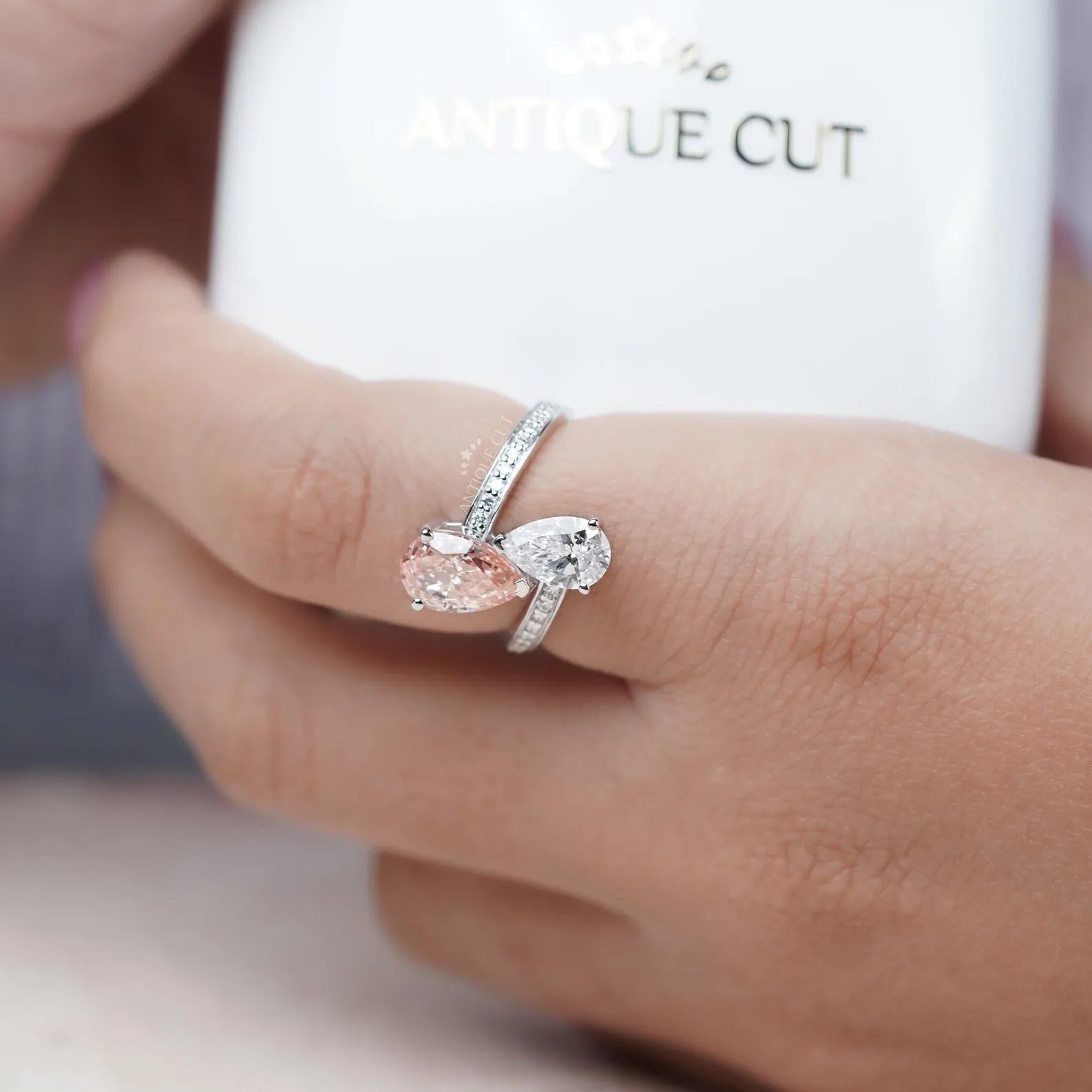 Pink And White Pear 3.80tcw Toi Et Moi Lab Diamond Ring | IGI Certified D-E-F VVS-VS