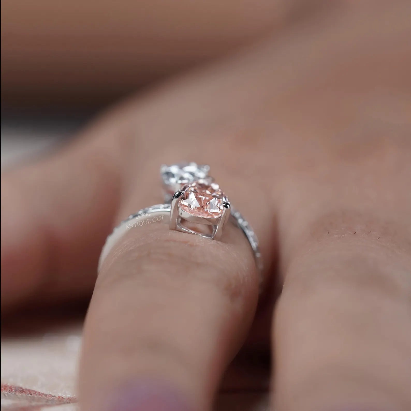 Pink And White Pear 3.80tcw Toi Et Moi Lab Diamond Ring | IGI Certified D-E-F VVS-VS