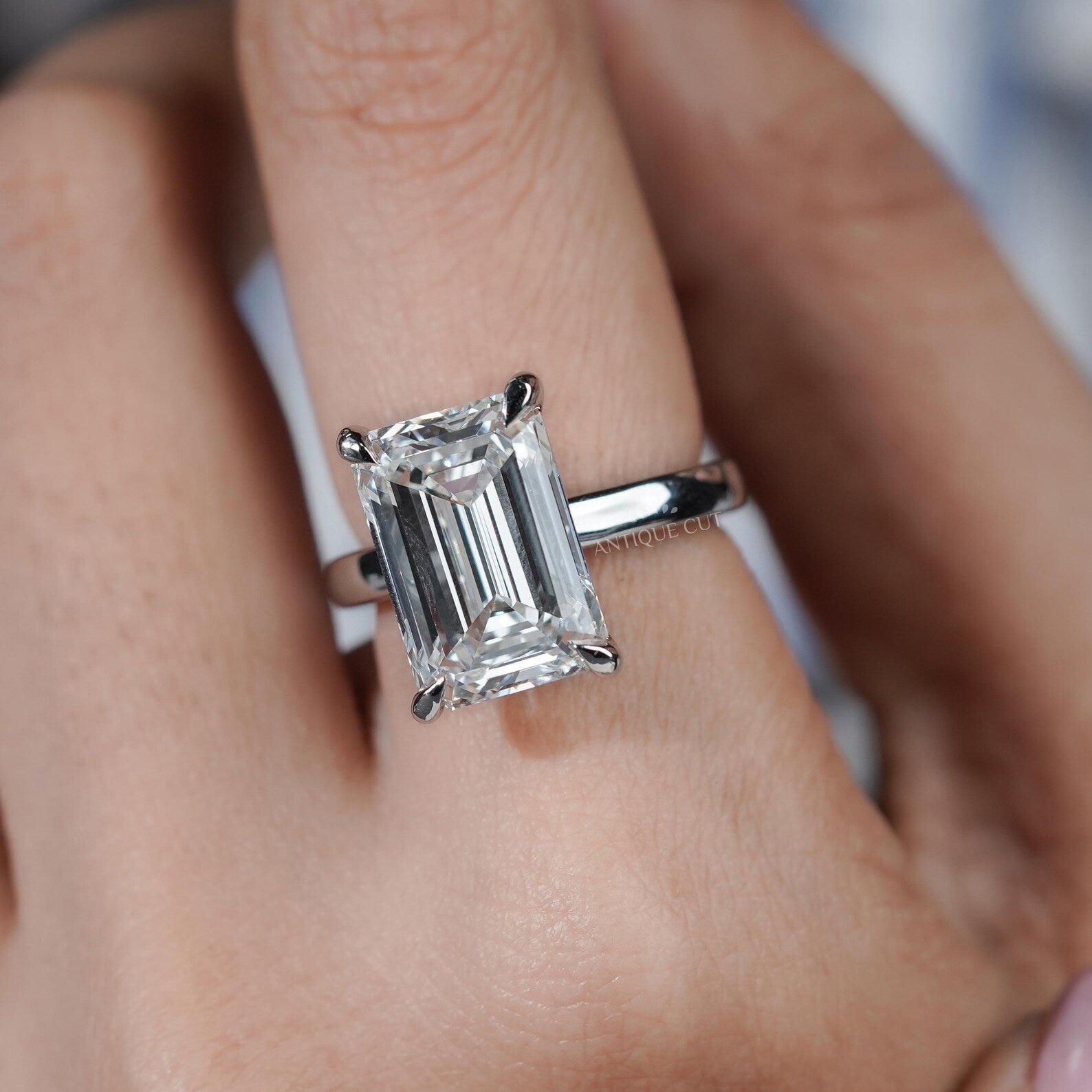 8.00TCW Emerald Cut Diamond Engagement Ring | Solitaire Ring | Lab Grown Diamond | IGI Certified D-E-F VVS-VS.