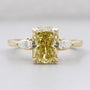 Yellow cushion diamond ring three stone yellow gold 4 prong