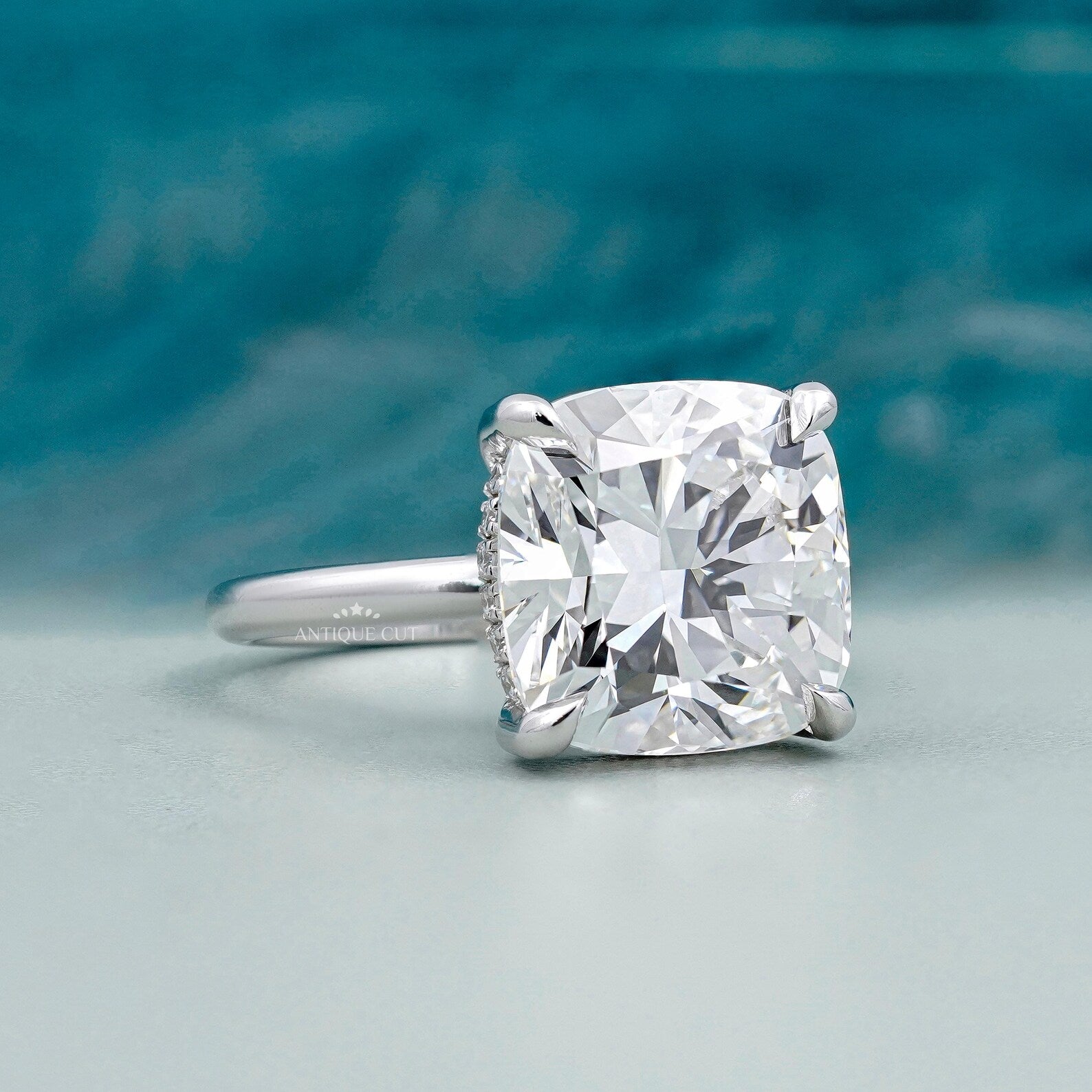 Hidden Halo Cushion Cut Engagement Ring in White Gold