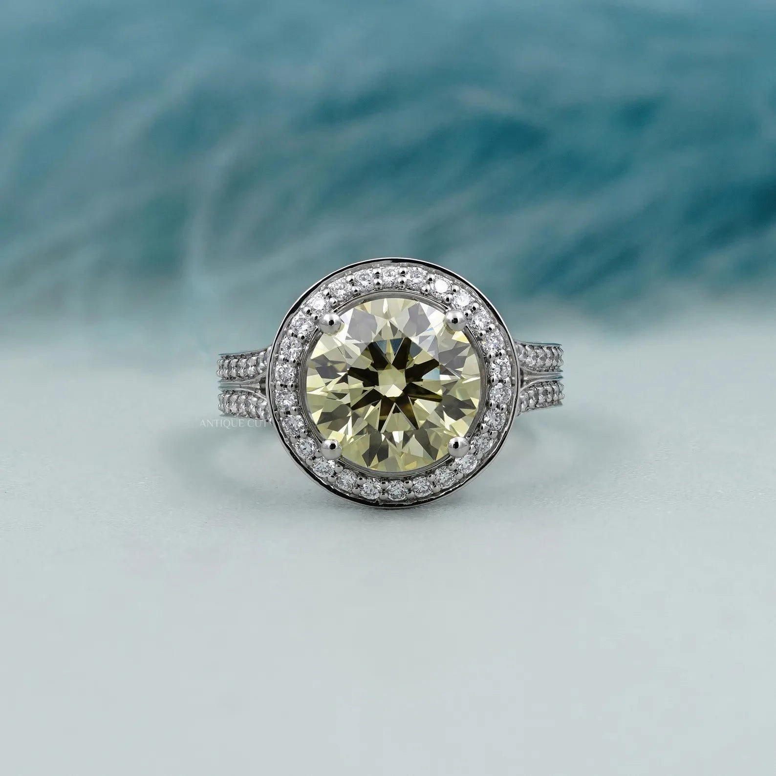 4.25TCW Fancy Yellow Round Cut Halo Diamond Engagement Ring | Split Shank | Lab Grown Diamond Ring IGI Certified D-E-F VVS-VS.