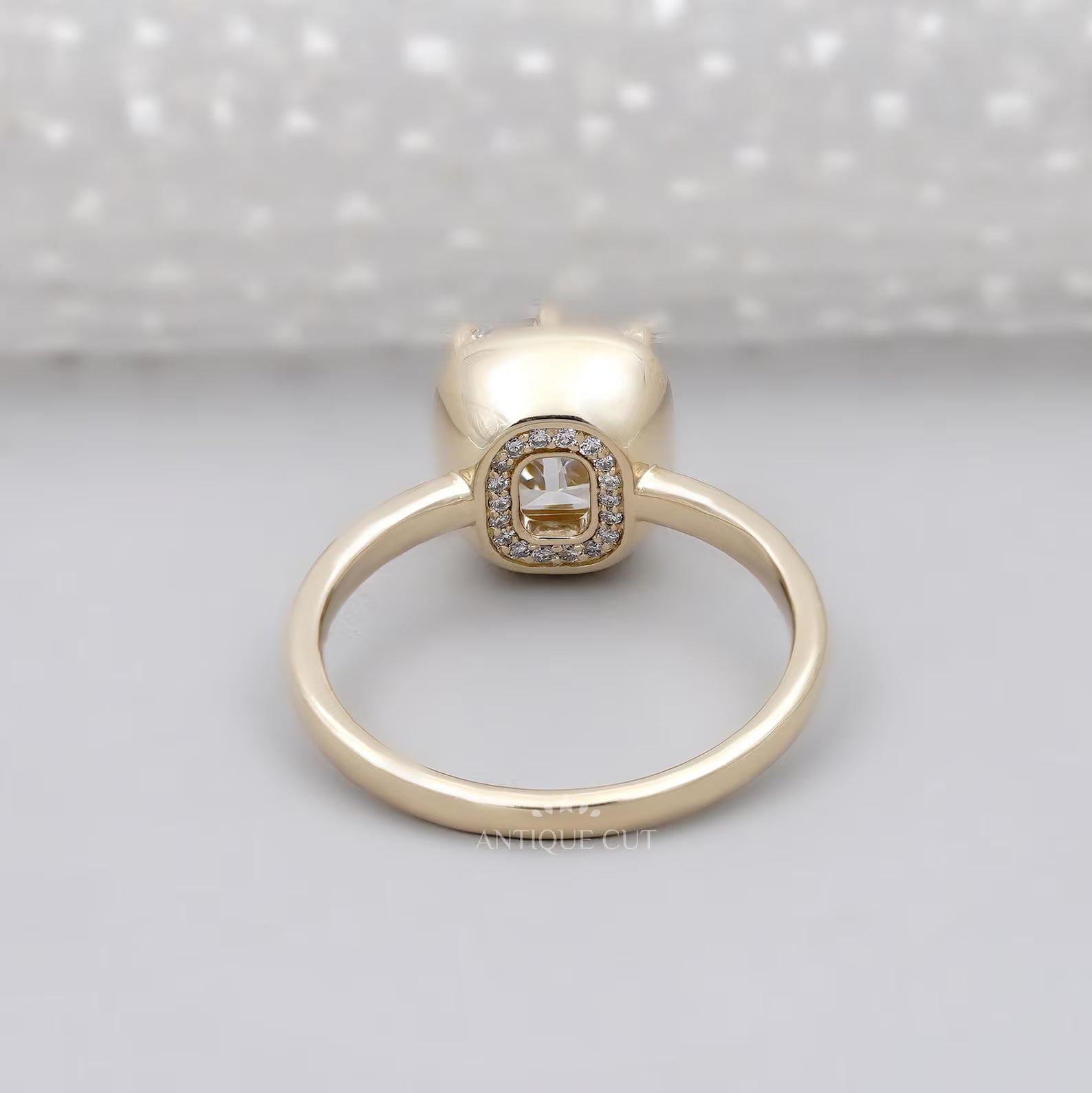 Old Mine Cushion Cut 5.30TCW Lab Grown Diamond Engagement Ring | Hidden Halo | Yellow Gold | IGI