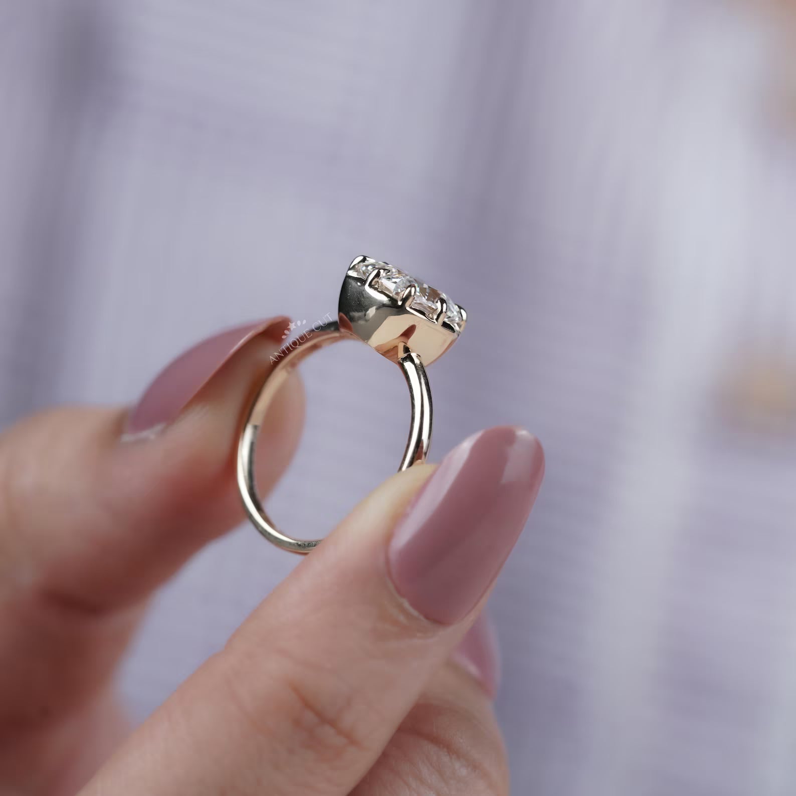 Old Mine Cushion Cut 5.30TCW Lab Grown Diamond Engagement Ring | Hidden Halo | Yellow Gold | IGI