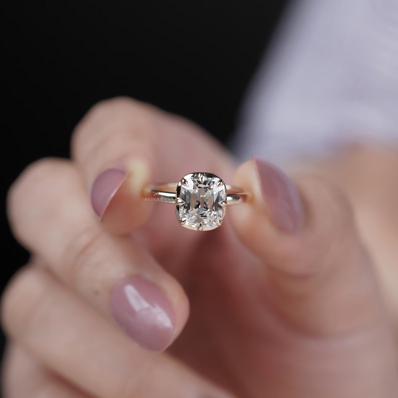 Old Mine Cushion Cut 5.30TCW Lab Grown Diamond Engagement Ring | Hidden Halo | Yellow Gold | IGI