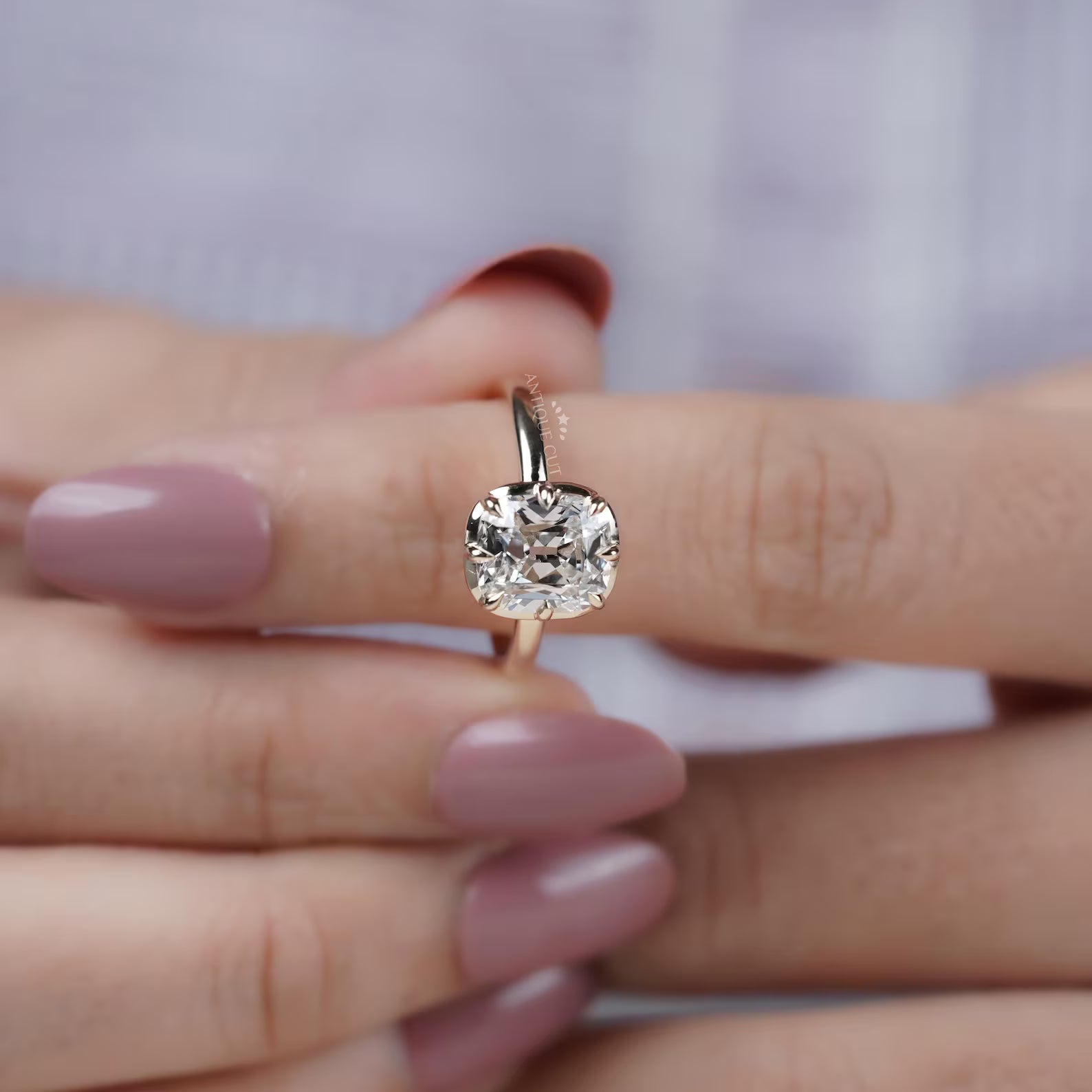 Old Mine Cushion Cut 5.30TCW Lab Grown Diamond Engagement Ring | Hidden Halo | Yellow Gold | IGI