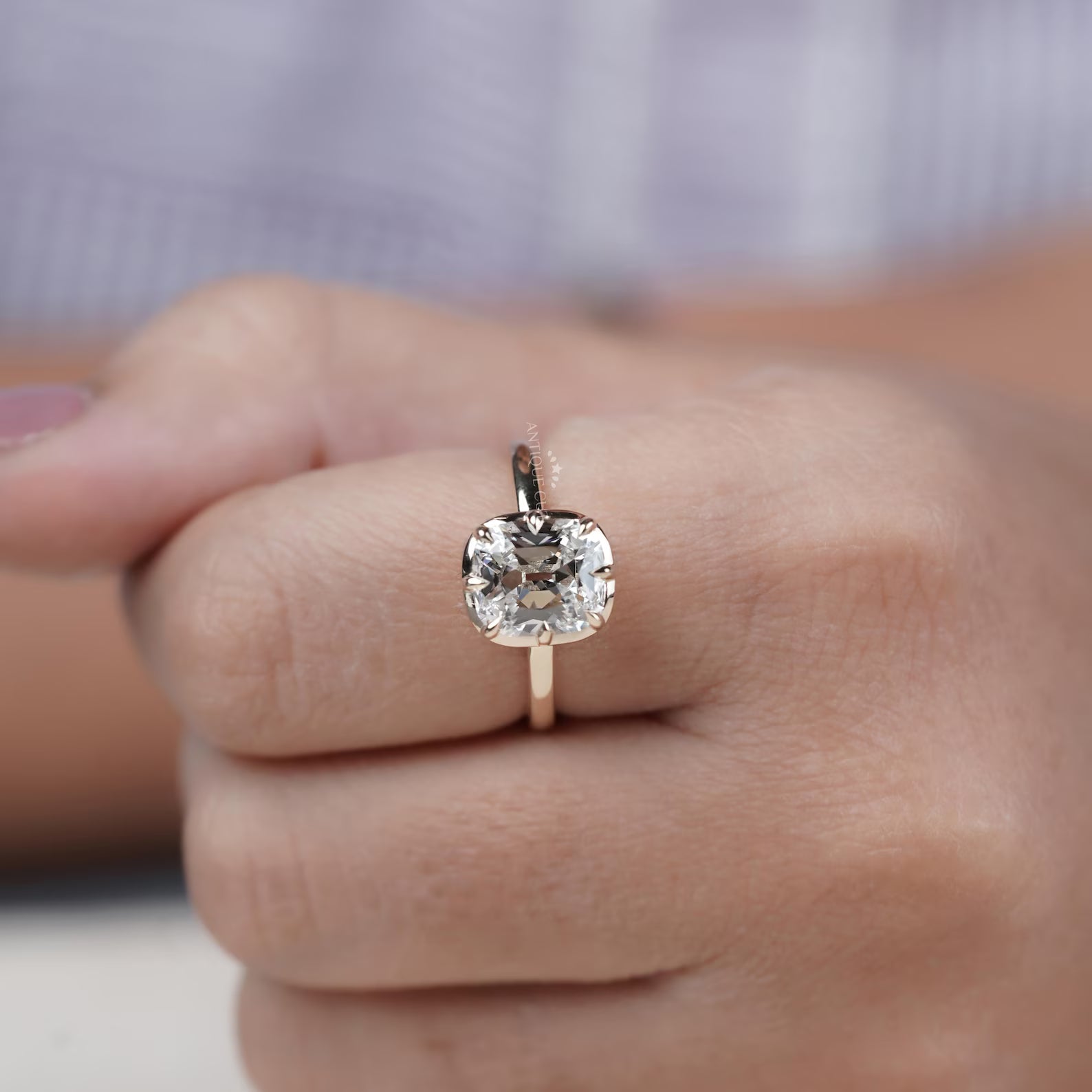 Old Mine Cushion Cut 5.30TCW Lab Grown Diamond Engagement Ring | Hidden Halo | Yellow Gold | IGI