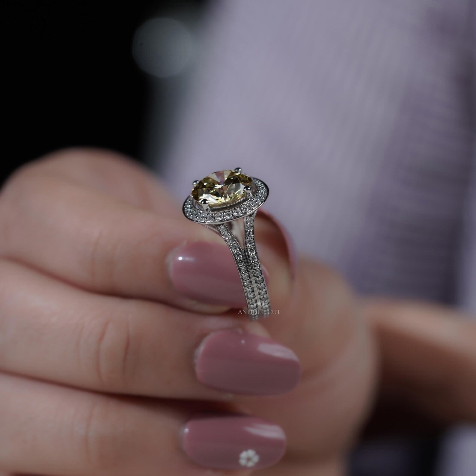 4.25TCW Fancy Yellow Round Cut Halo Diamond Engagement Ring | Split Shank | Lab Grown Diamond Ring IGI Certified D-E-F VVS-VS.