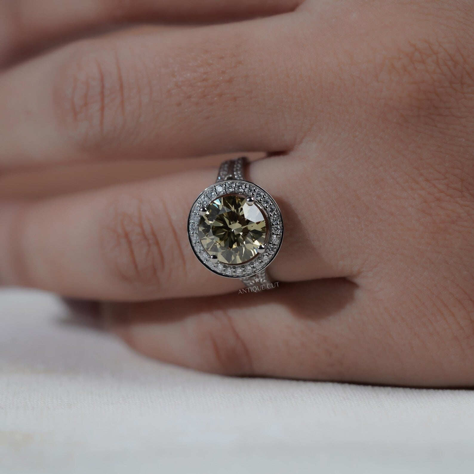 4.25TCW Fancy Yellow Round Cut Halo Diamond Engagement Ring | Split Shank | Lab Grown Diamond Ring IGI Certified D-E-F VVS-VS.