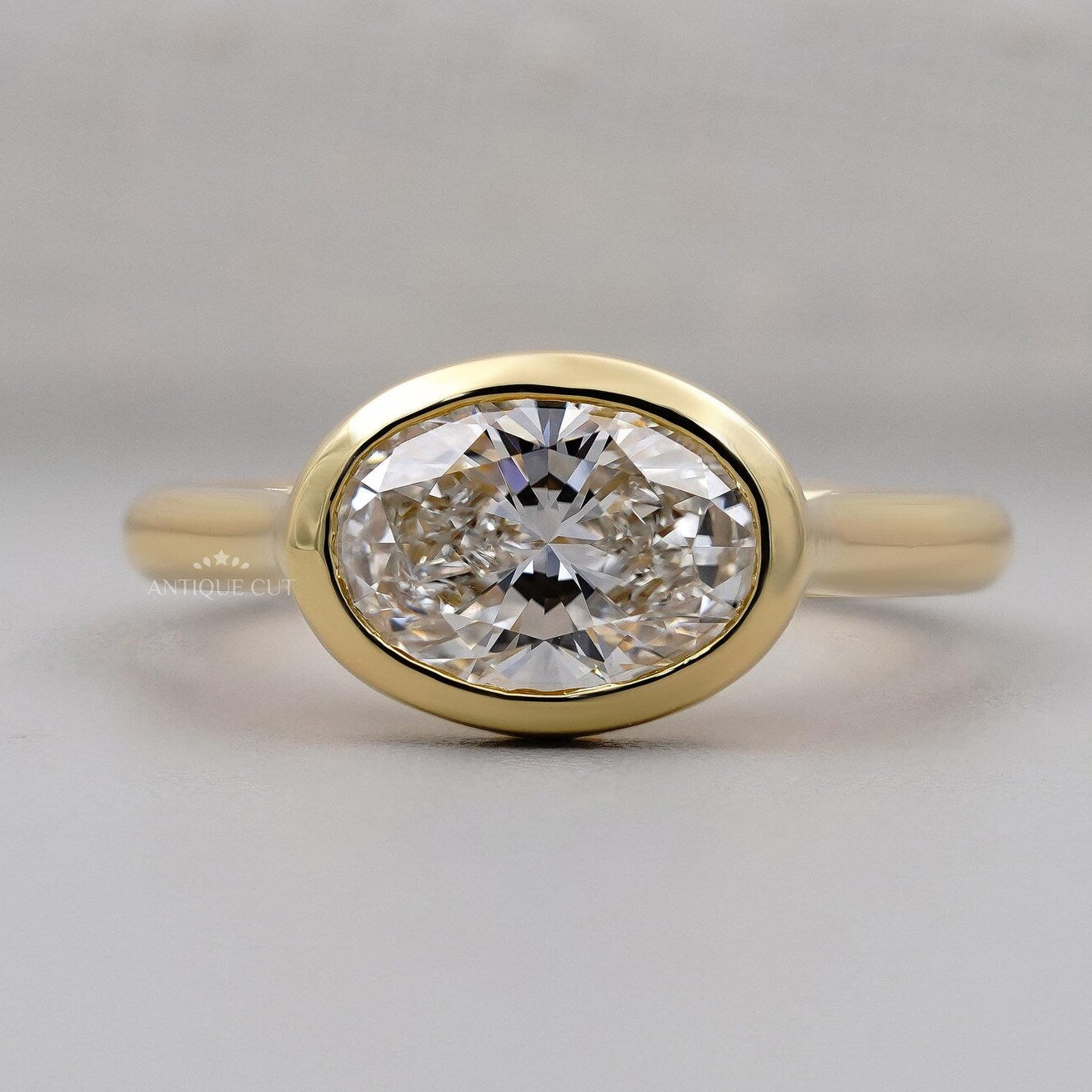 Oval Bezel Engagement Ring With Hidden Halo Diamond IGI Certified Lab Grown Diamond