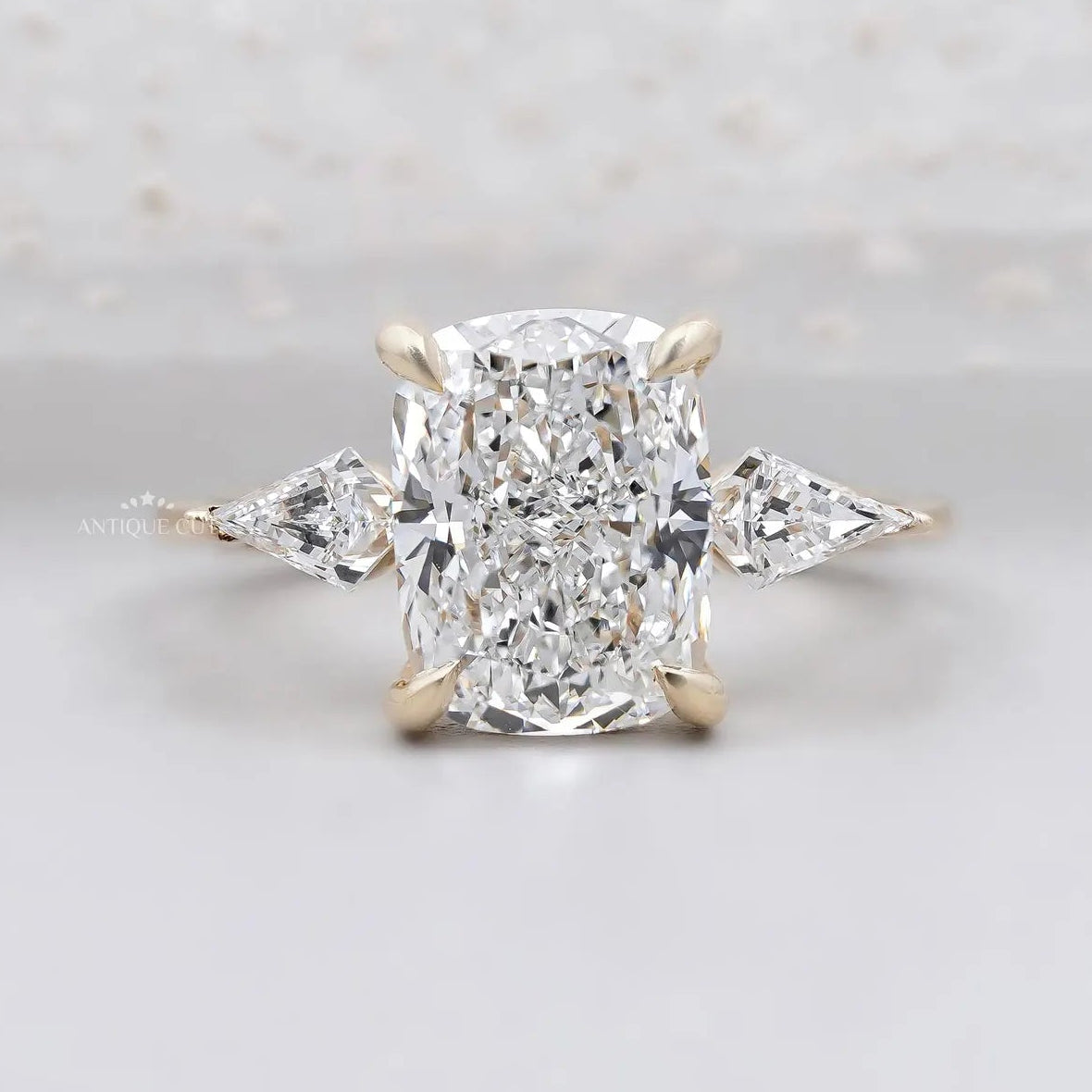 Three Stone Cushion Cut Diamond Ring