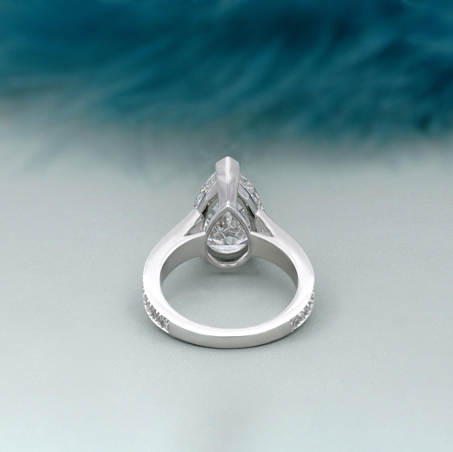 6.20tcw Large Pear Lab Grown Diamond Engagement Ring, Pave Band Ring