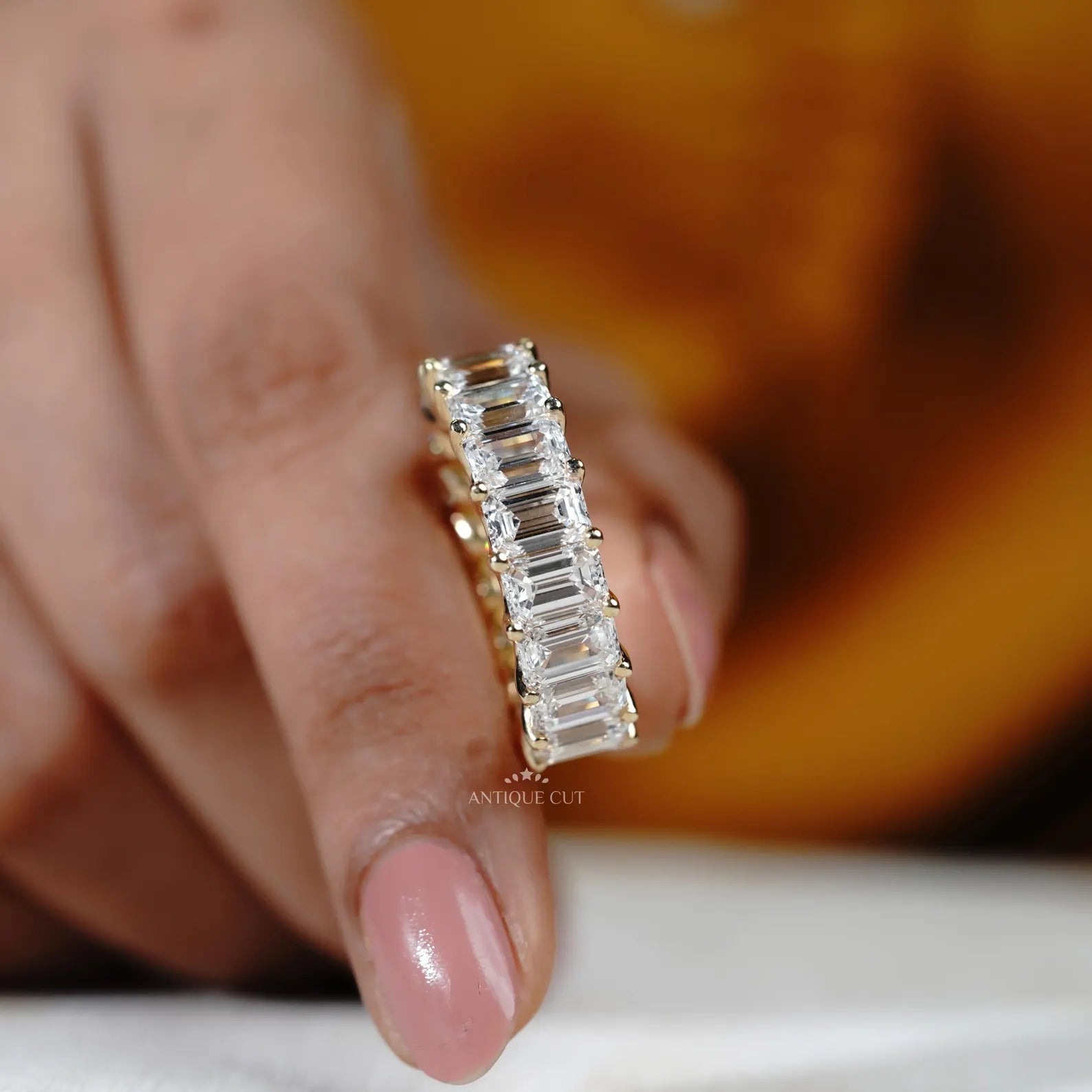 East West Engagement Ring | Lab Grown Emerald Bezel Set Diamond in White Gold