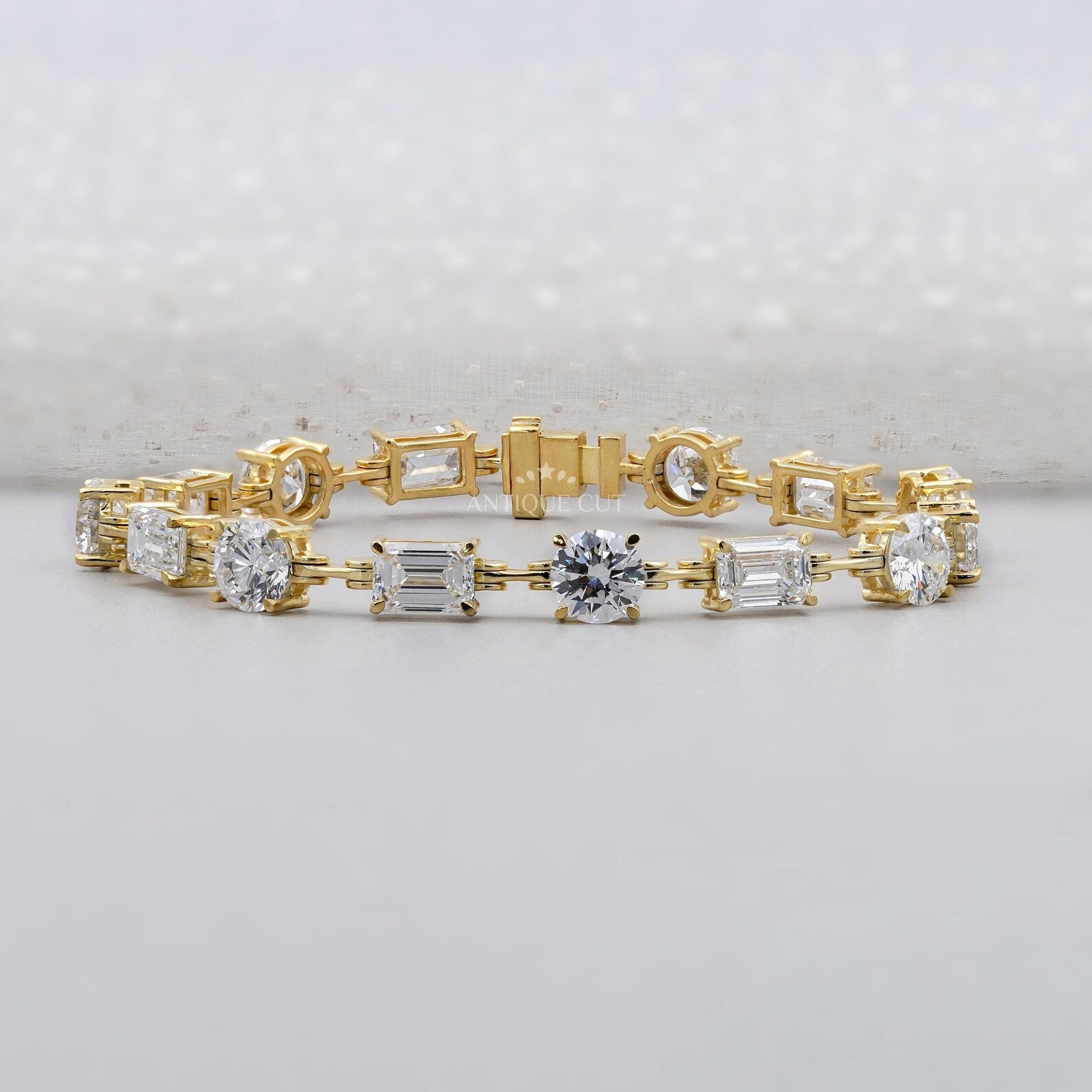 Emerald & Round Cut Lab Grown Diamond Tennis Bracelet | White, Yellow Or Rose Gold