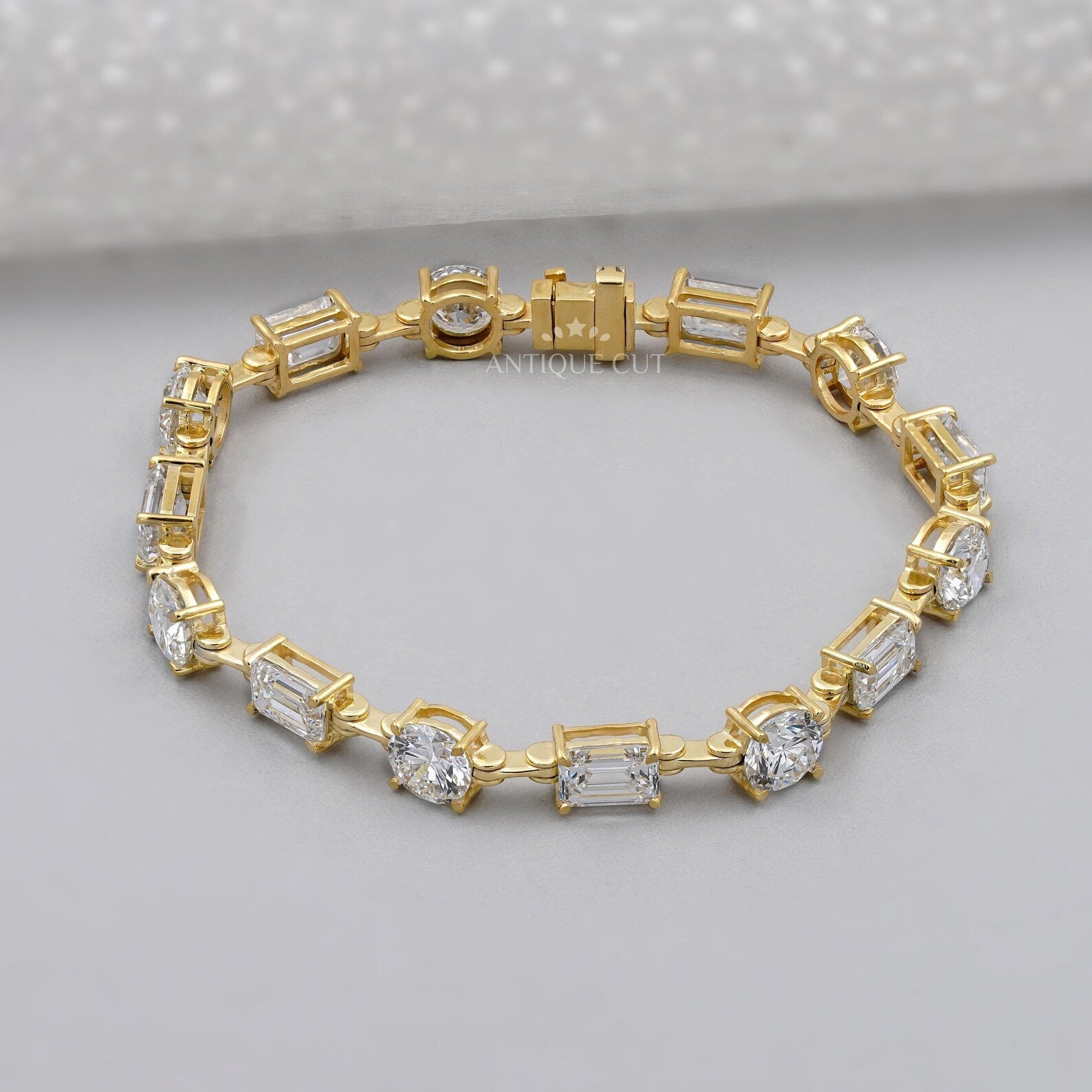 Emerald & Round Cut Lab Grown Diamond Tennis Bracelet | White, Yellow Or Rose Gold