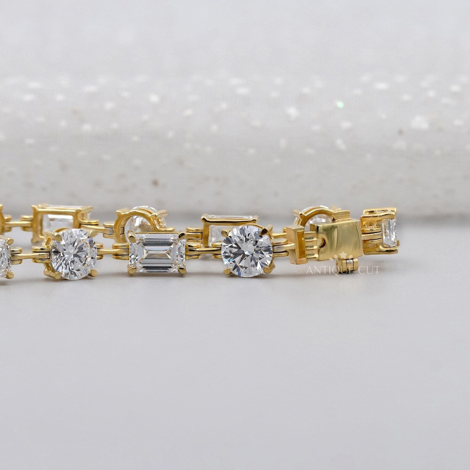 Emerald & Round Cut Lab Grown Diamond Tennis Bracelet | White, Yellow Or Rose Gold