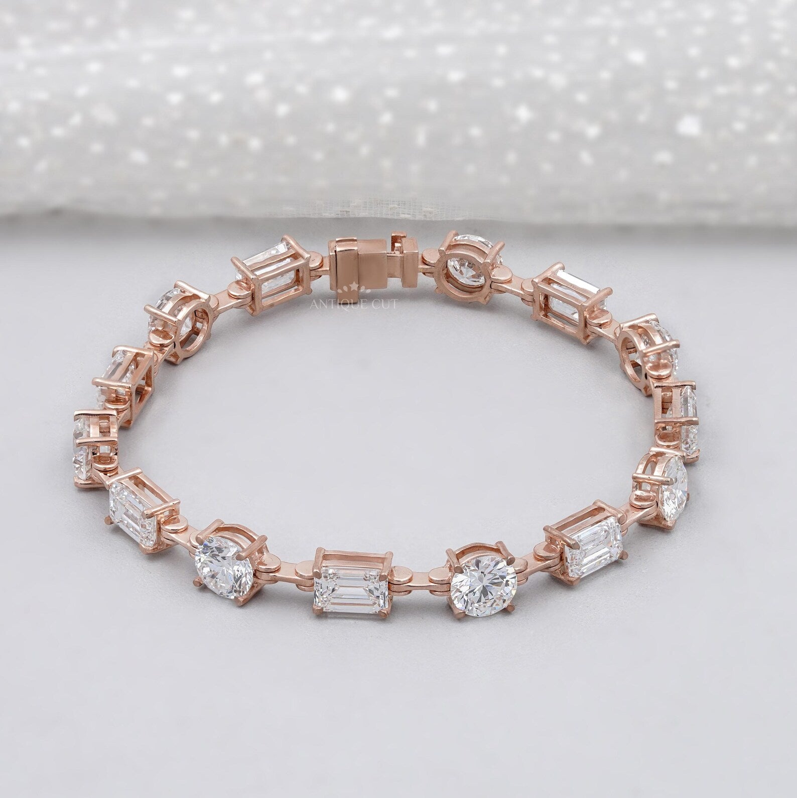 Emerald & Round Cut Lab Grown Diamond Tennis Bracelet | White, Yellow Or Rose Gold