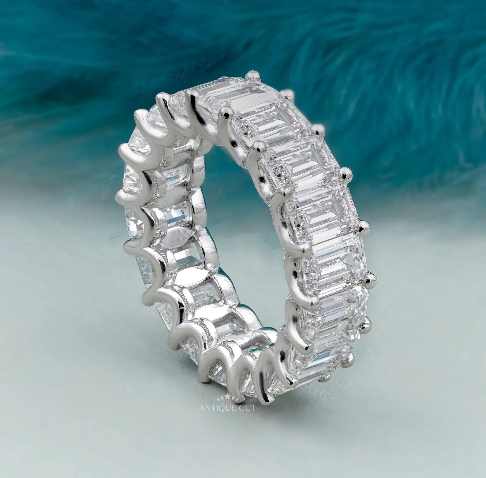 Emerald cut diamond eternity band in white gold