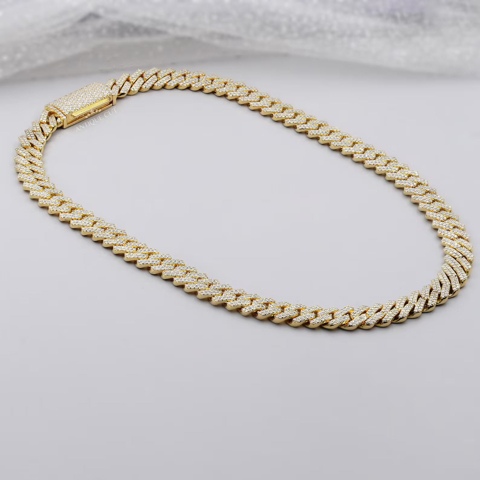 Rose & Yellow Gold Colored Round Cuban Chain Necklace Vintage | IGI Certified