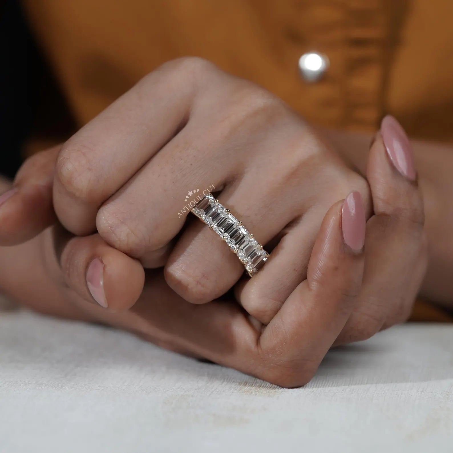 East West Engagement Ring | Lab Grown Emerald Bezel Set Diamond in White Gold