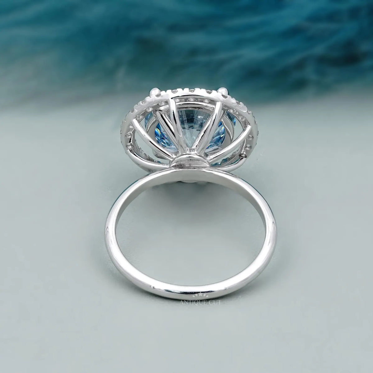 White gold round lab grown diamond halo engagement ring