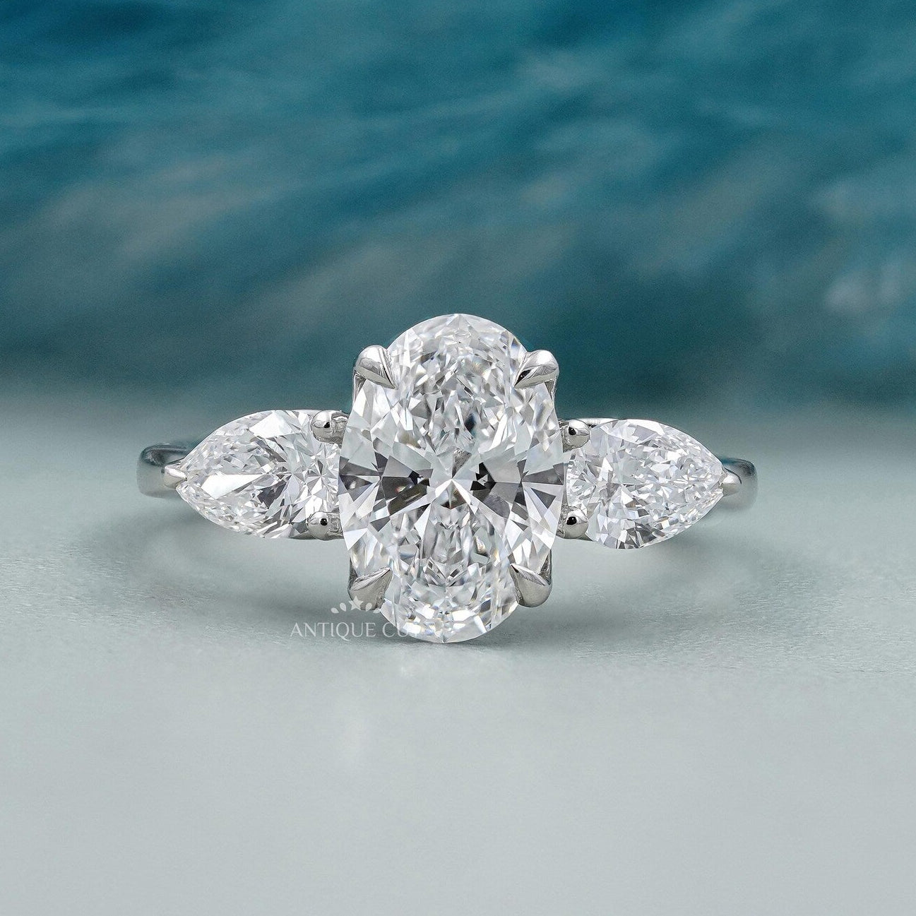Oval Cut Diamond Ring with Three Stone Design in White Gold | IGI Certified