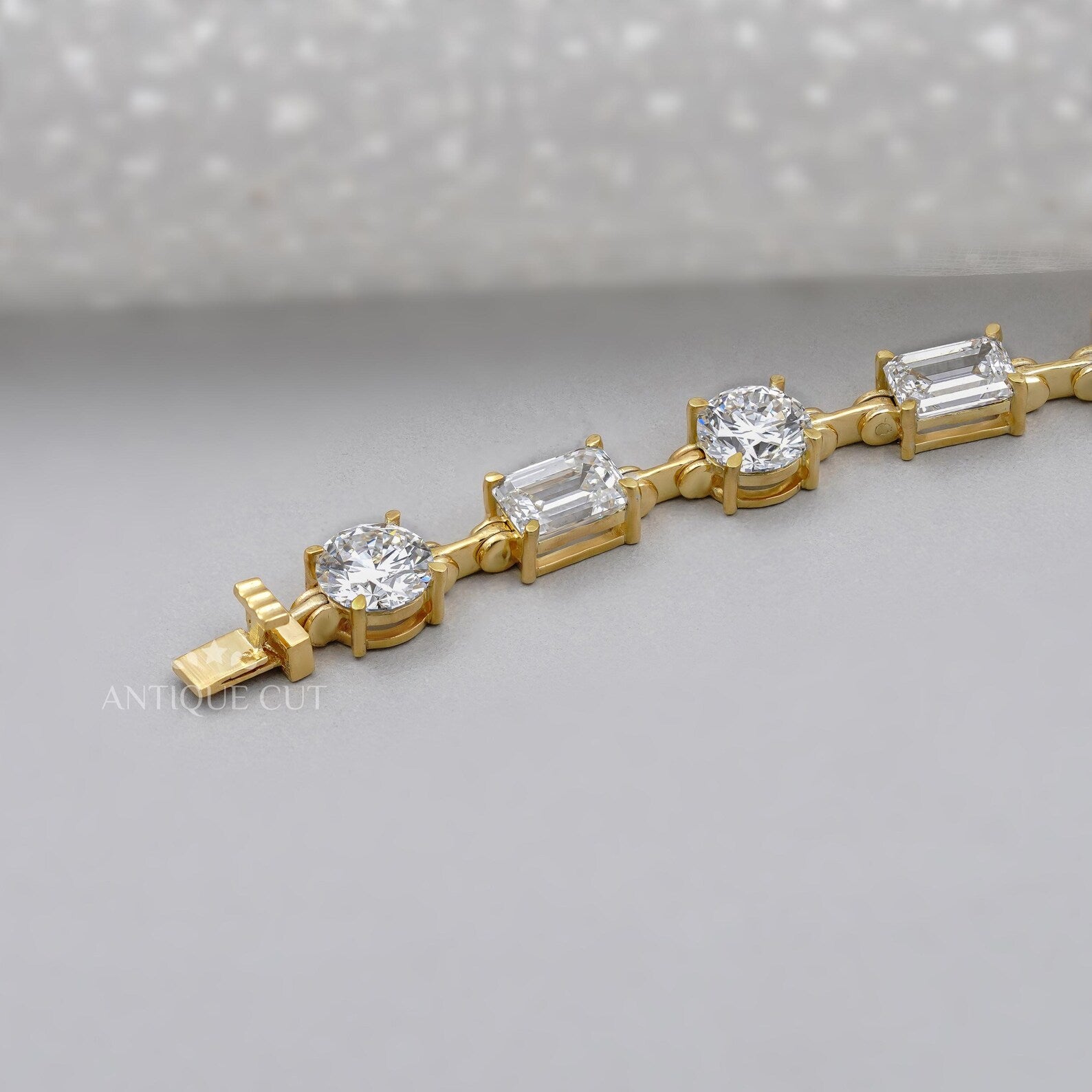 Emerald & Round Cut Lab Grown Diamond Tennis Bracelet | White, Yellow Or Rose Gold