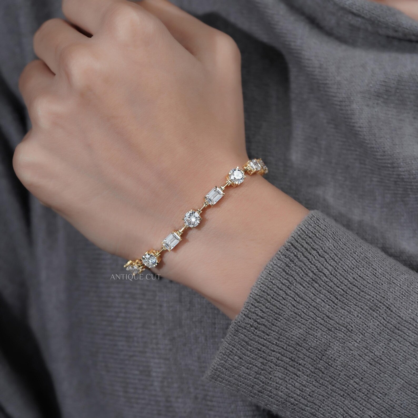 Emerald & Round Cut Lab Grown Diamond Tennis Bracelet | White, Yellow Or Rose Gold