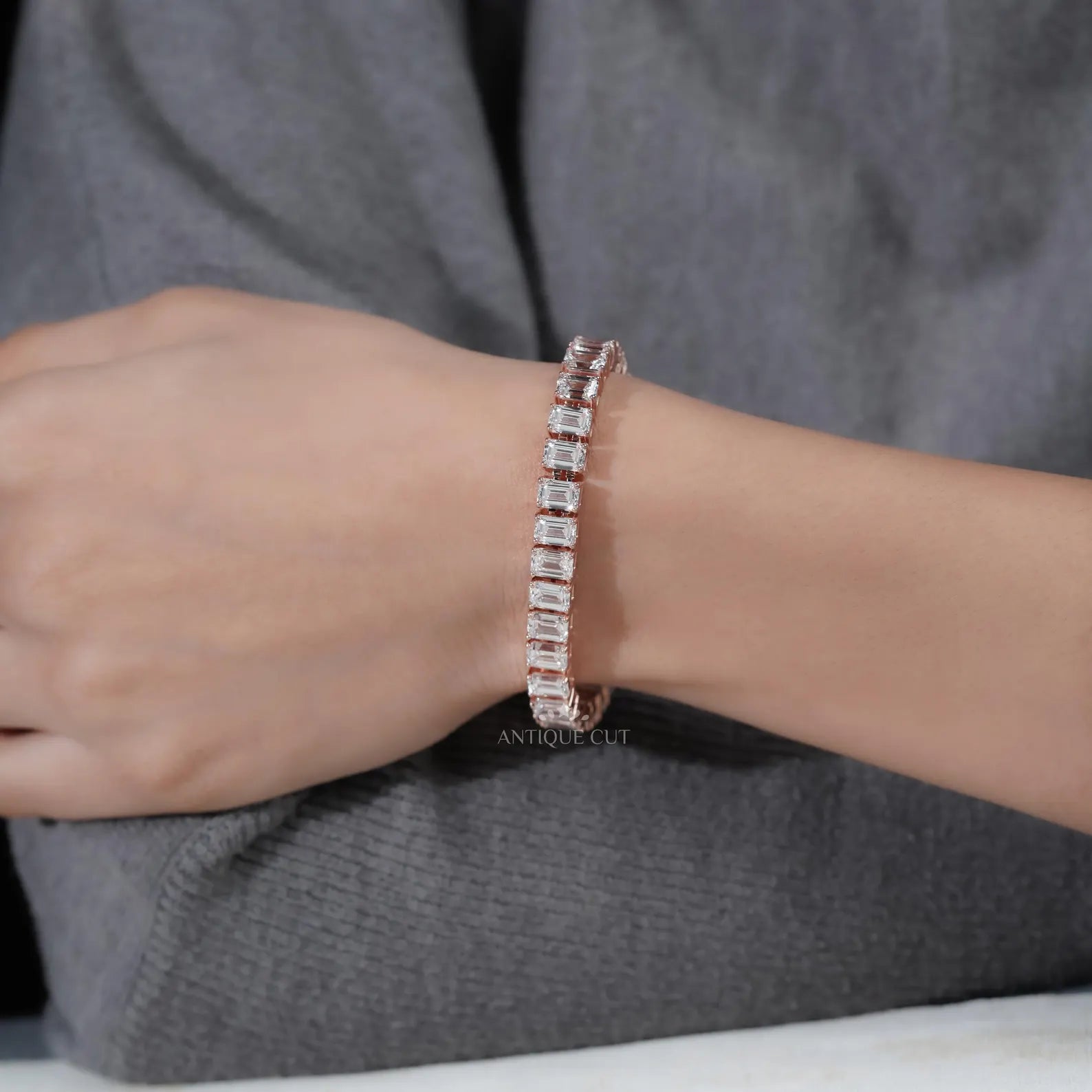 25.90 TCW Emerald Cut Lab Grown Diamond Tennis Bracelet | IGI Certified | White |Yellow |Rose Gold