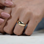 Gold ring on a light gray background

