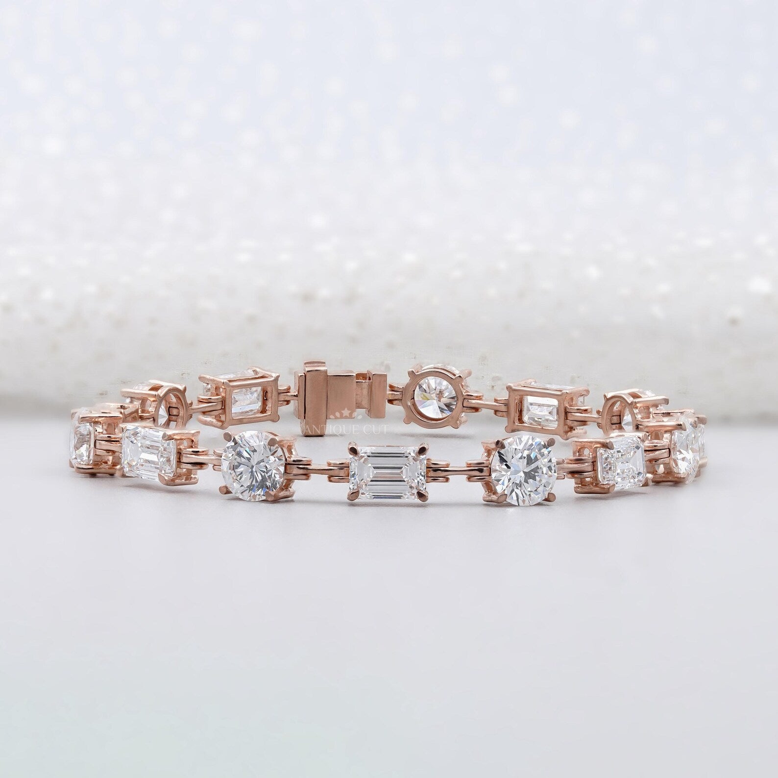 Emerald & Round Cut Lab Grown Diamond Tennis Bracelet | White, Yellow Or Rose Gold