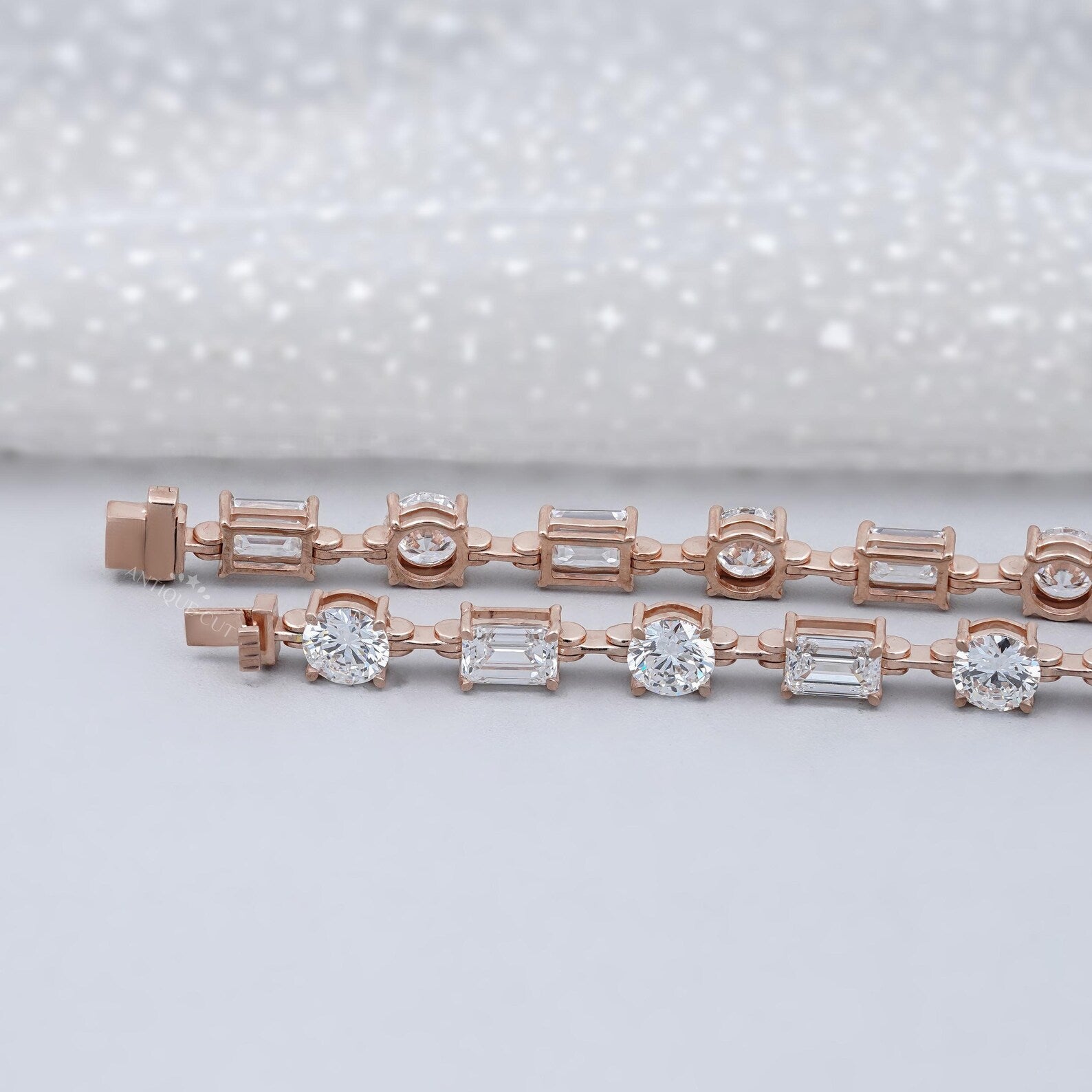 Emerald & Round Cut Lab Grown Diamond Tennis Bracelet | White, Yellow Or Rose Gold